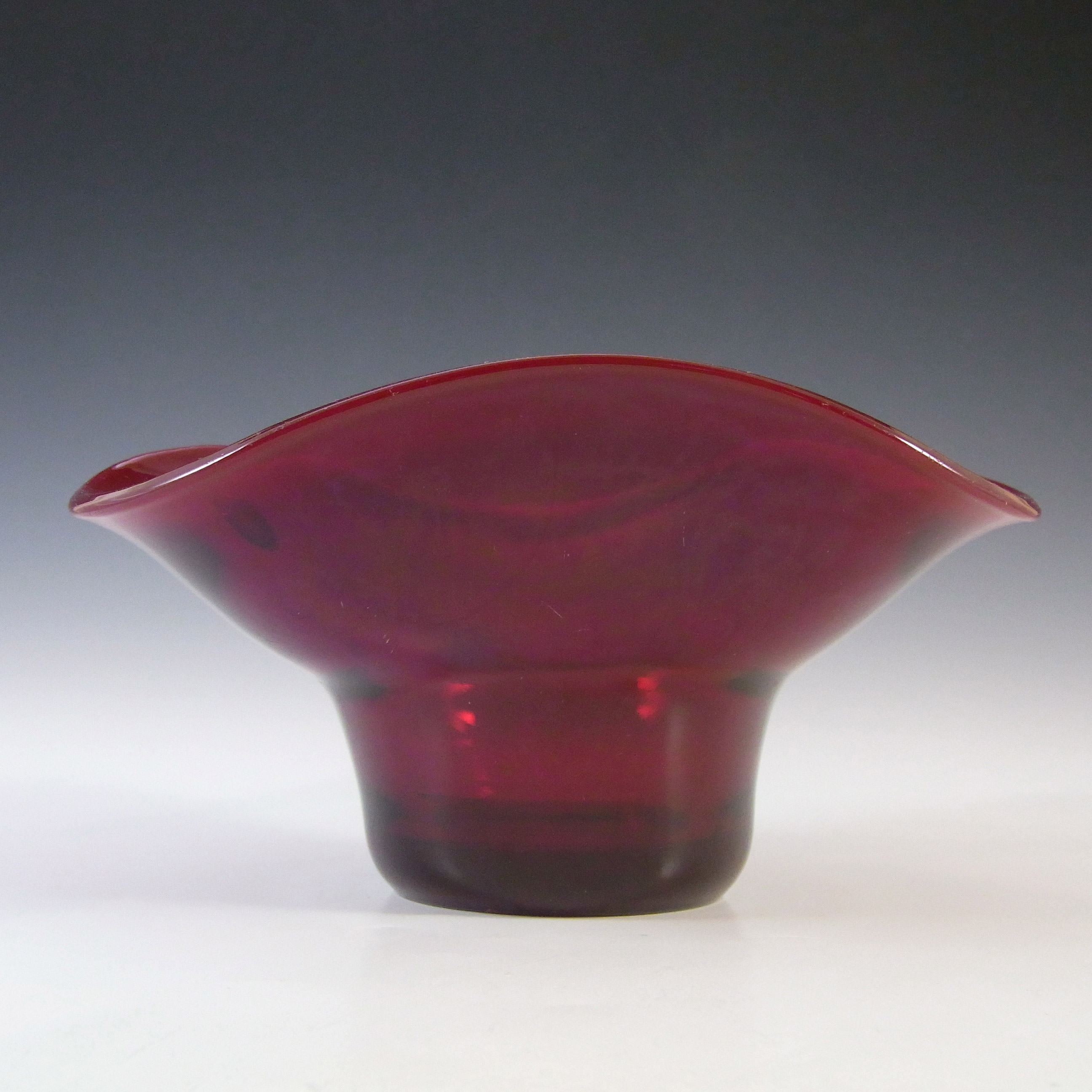 (image for) LABELLED Sowerby Retro Vintage Red Glass Posy Bowl - Click Image to Close