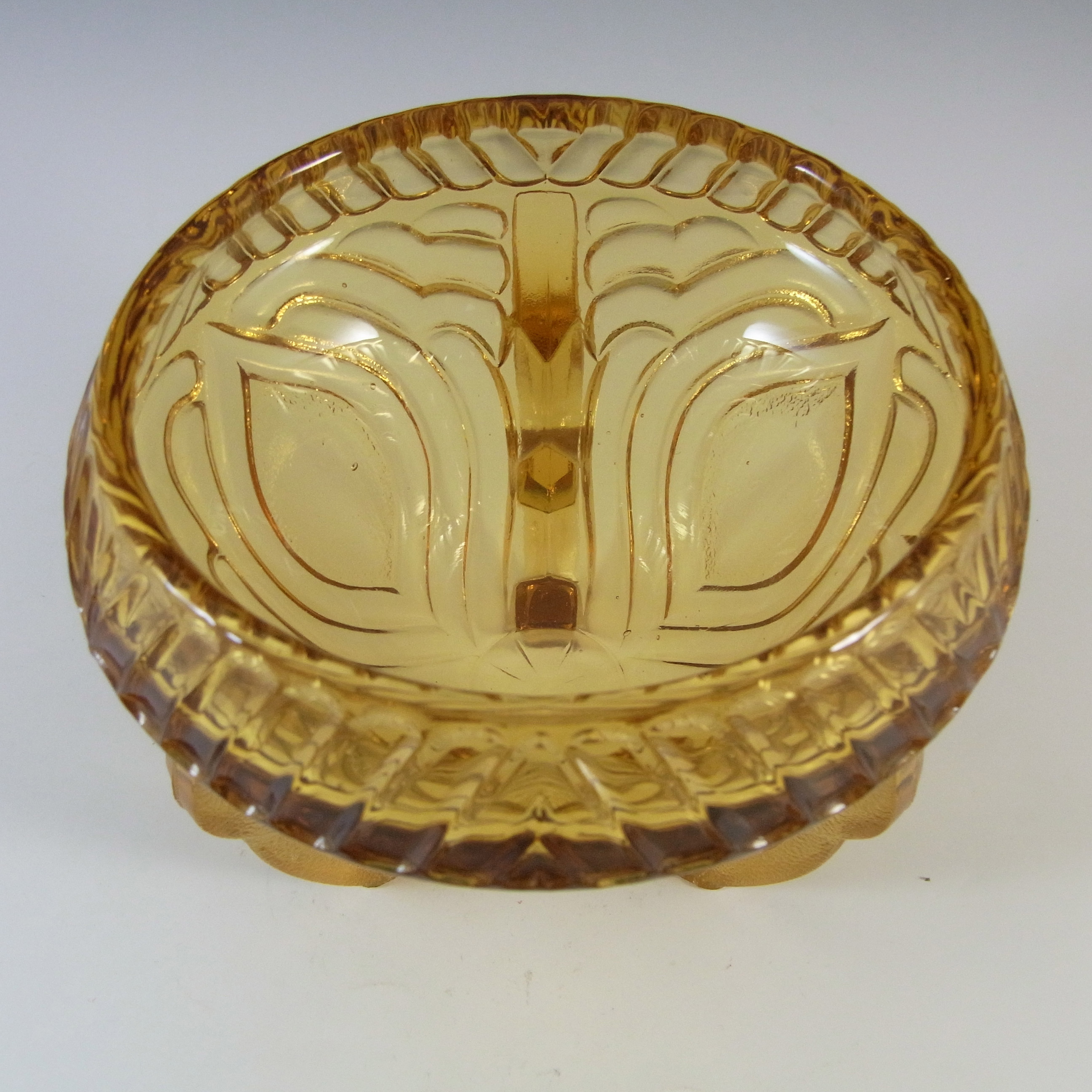 Sowerby #2602 Art Deco 1930s Amber Glass Rose Bowl / Vase - Click Image to Close