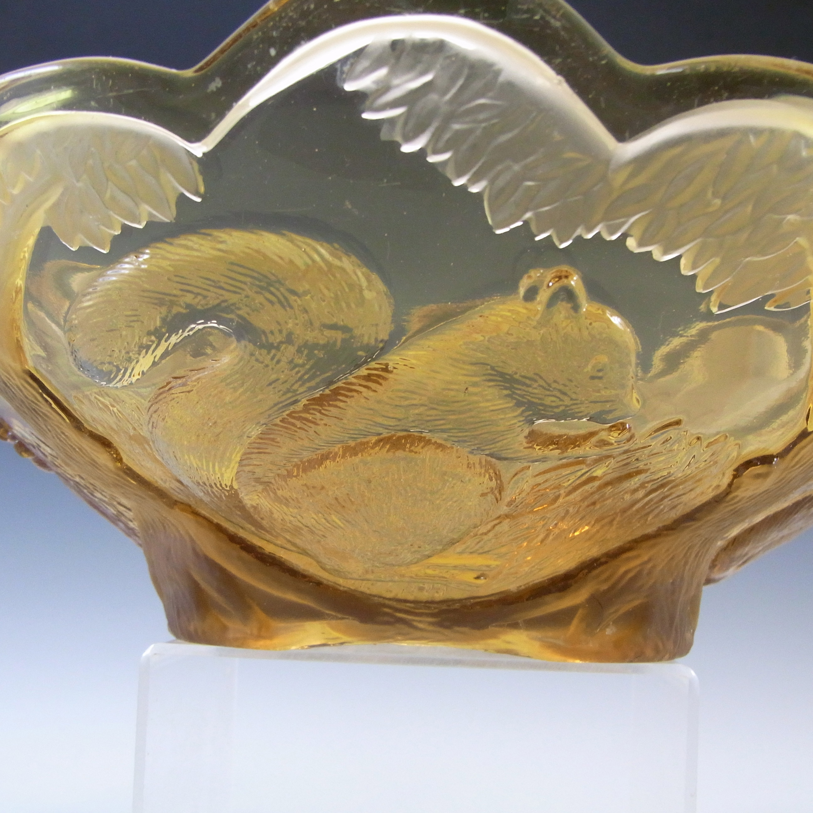 (image for) Sowerby Art Deco Amber Glass Squirrel Centrepiece Bowl - Click Image to Close