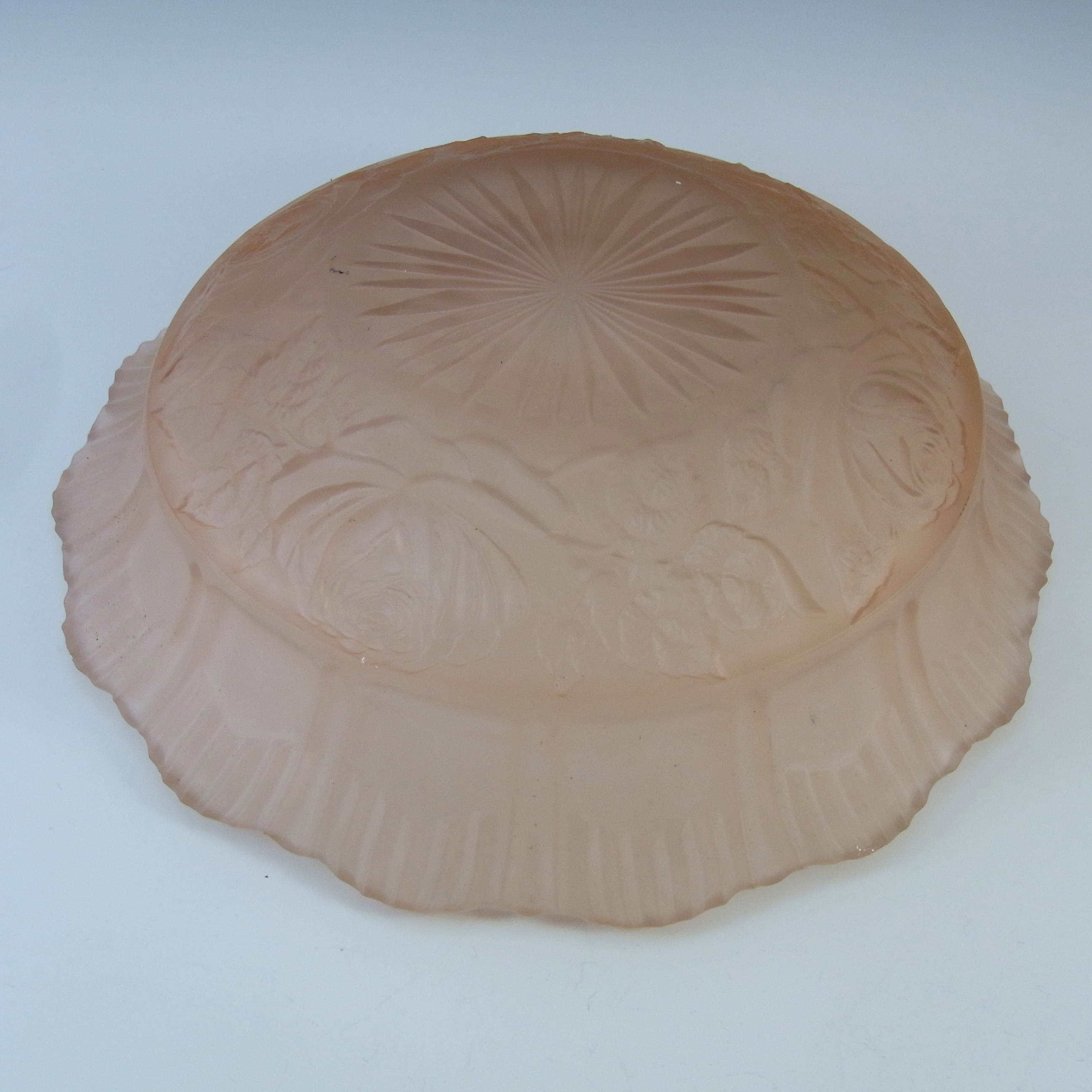 (image for) Sowerby #2565 Art Deco Frosted Pink Glass Rose Pattern Bowl - Click Image to Close