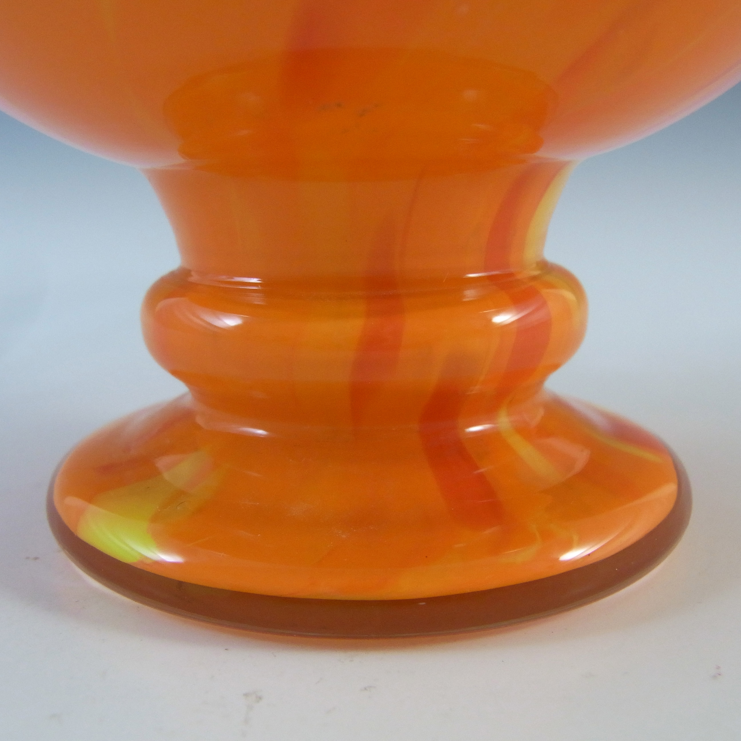 Czech Red & Orange Spatter / Splatter Glass Posy Vase - Click Image to Close