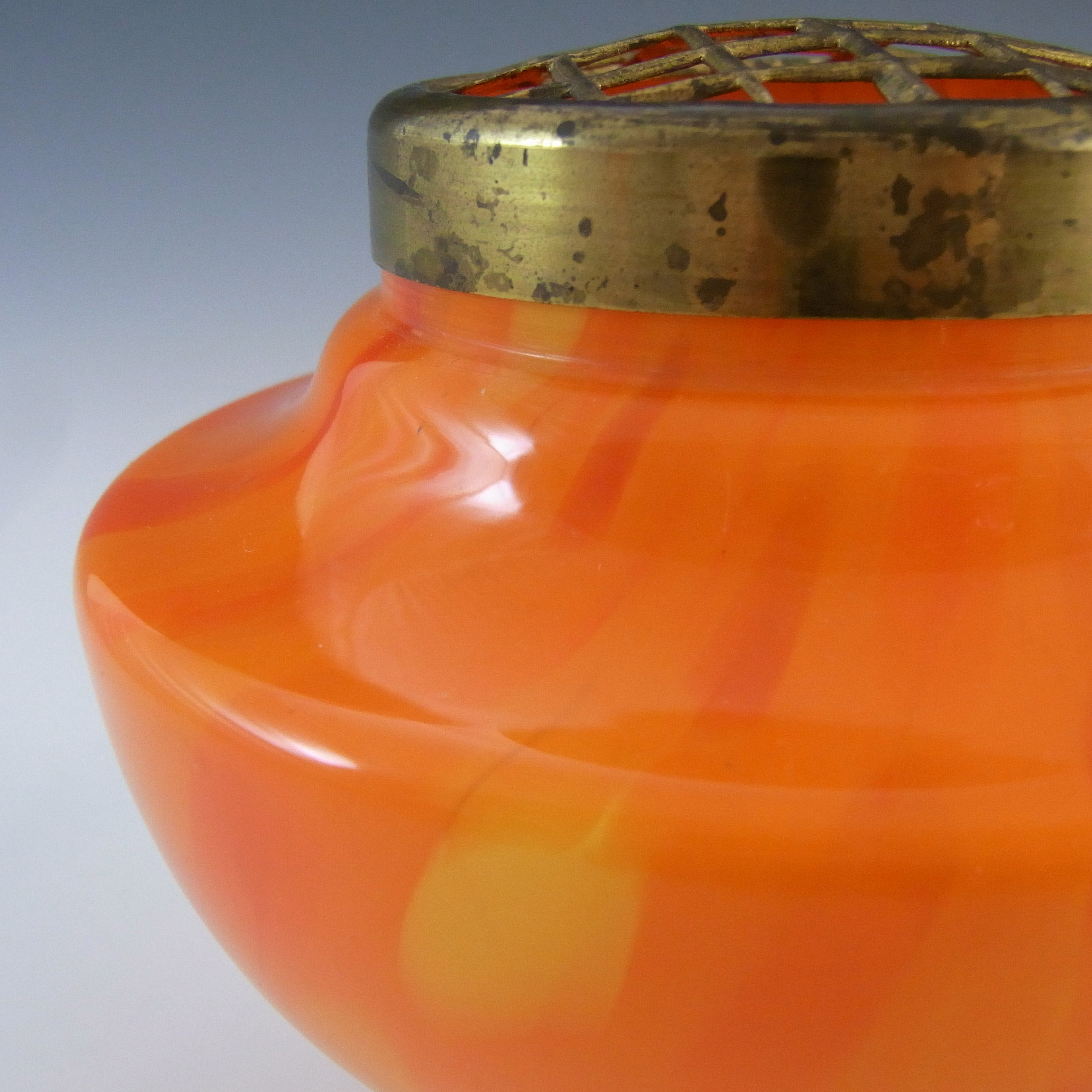 Czech Red & Orange Spatter / Splatter Glass Posy Vase - Click Image to Close