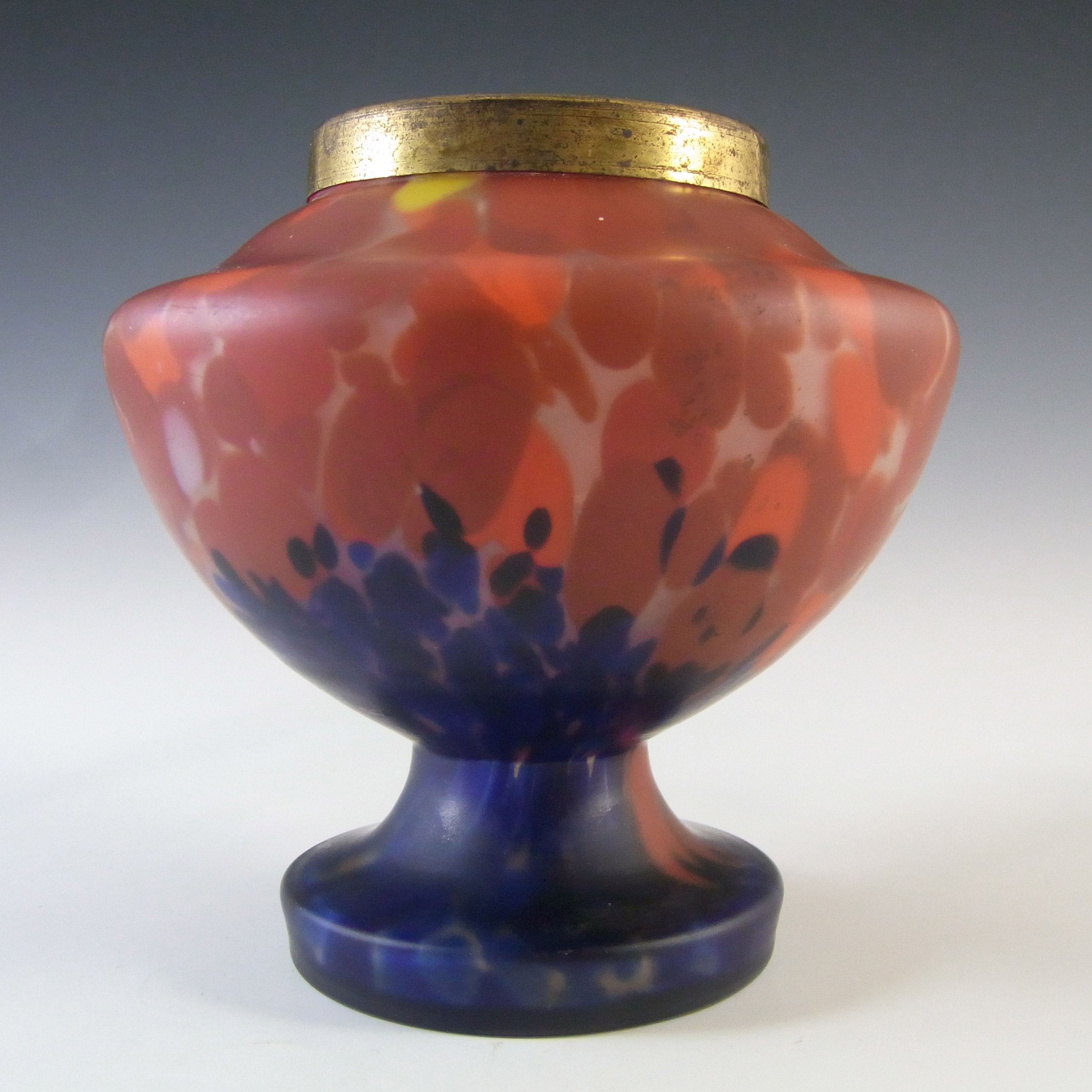 Czech Red & Blue Frosted Spatter Glass Art Deco Posy Vase