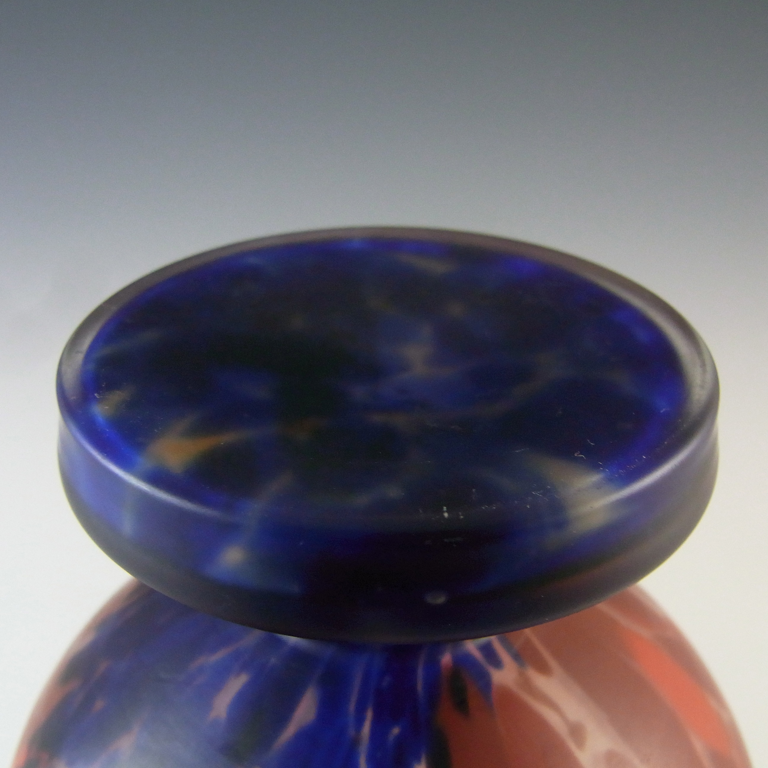 Czech Red & Blue Frosted Spatter Glass Art Deco Posy Vase - Click Image to Close