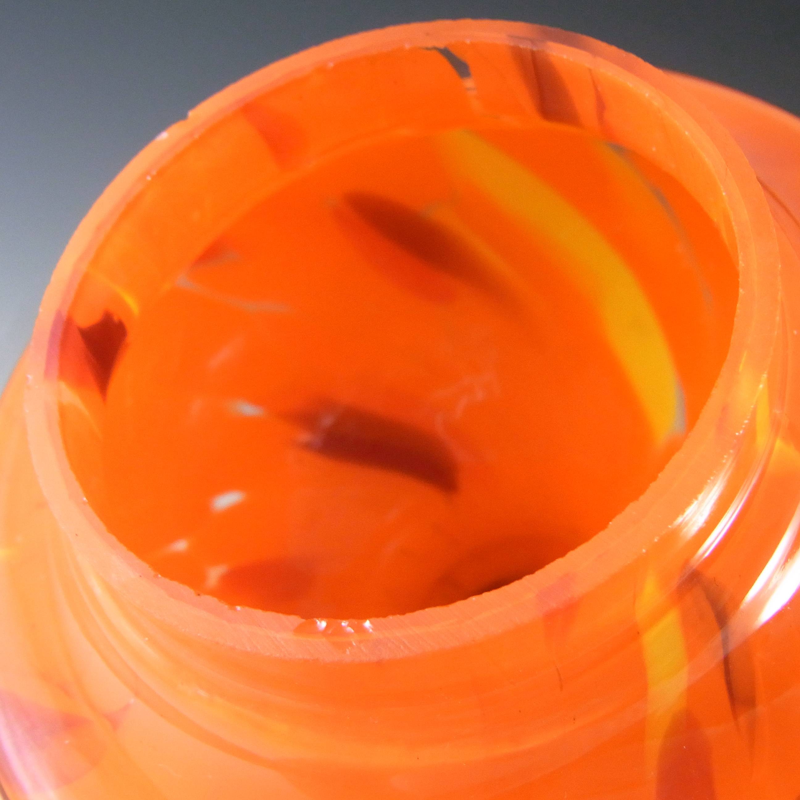 Czech Red & Orange Art Deco Spatter Glass Posy Vase - Click Image to Close