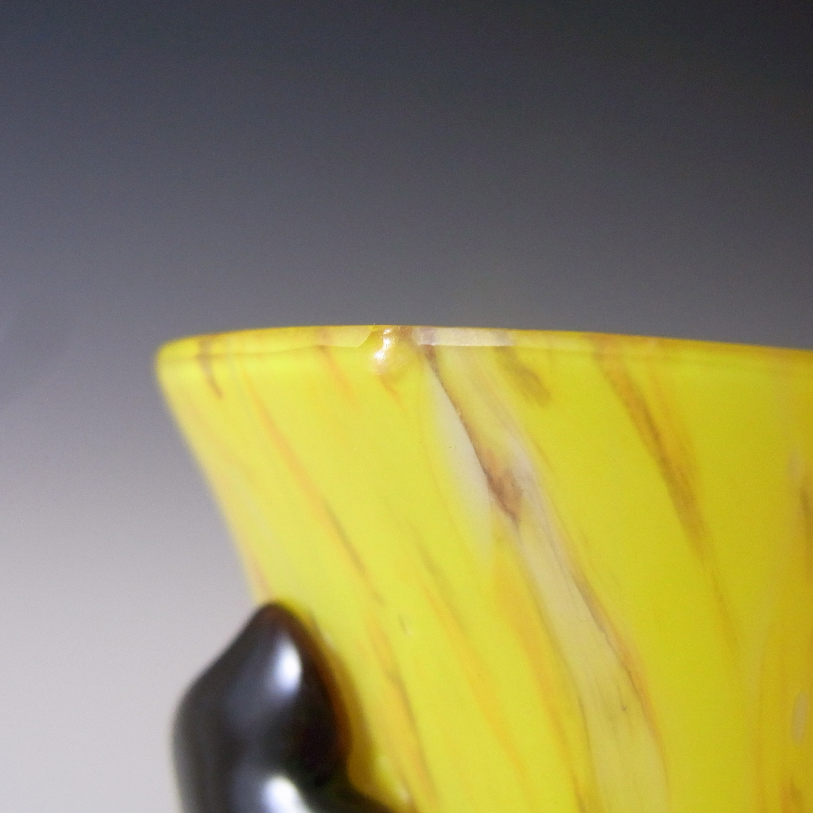 (image for) Czech / Bohemian Yellow Glass Vase w Black Trailing - Click Image to Close