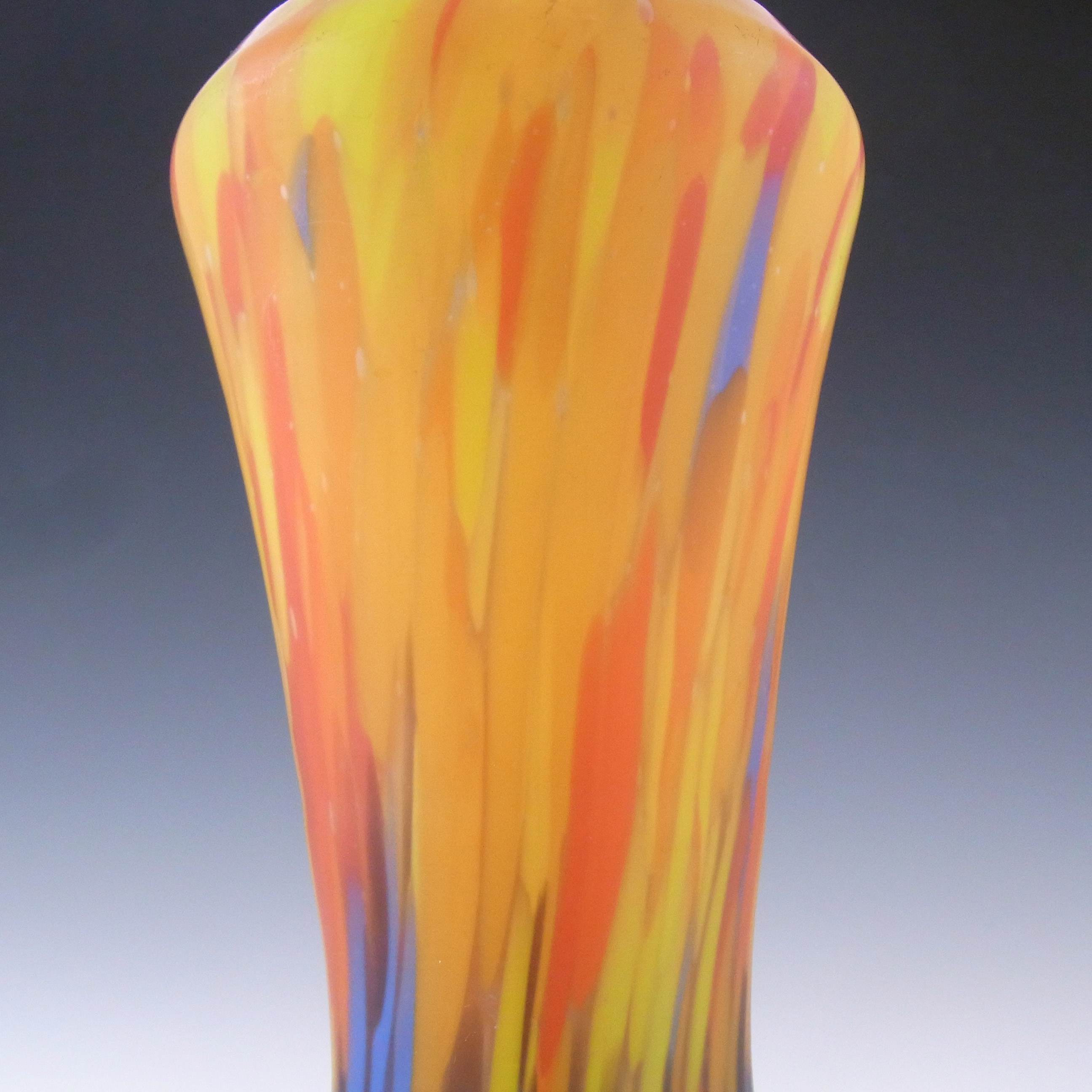 Czech 1930's Spatter / Splatter Orange & Blue Glass Vase - Click Image to Close
