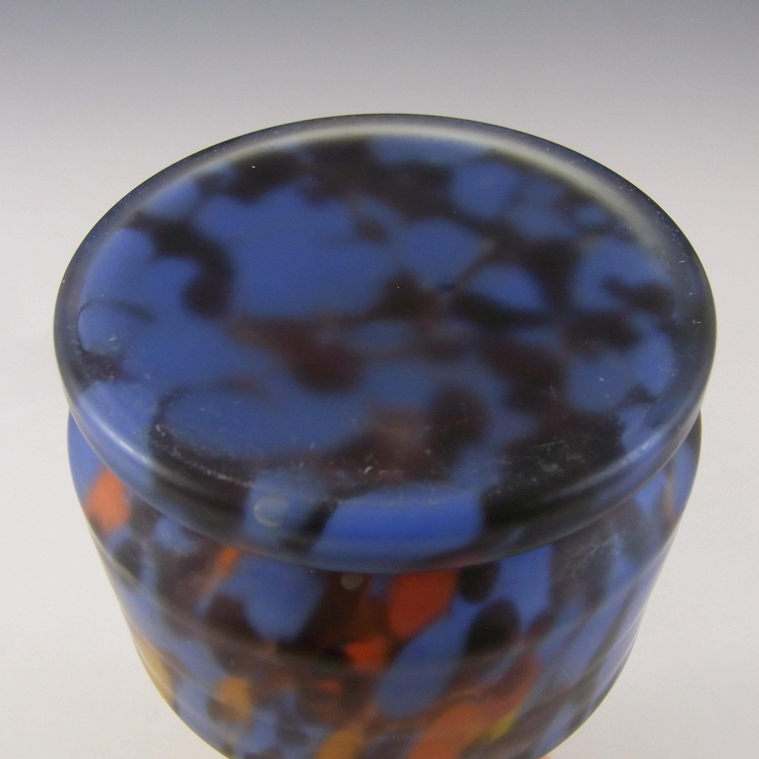 (image for) Czech 1930's Spatter / Splatter Orange & Blue Glass Vase - Click Image to Close
