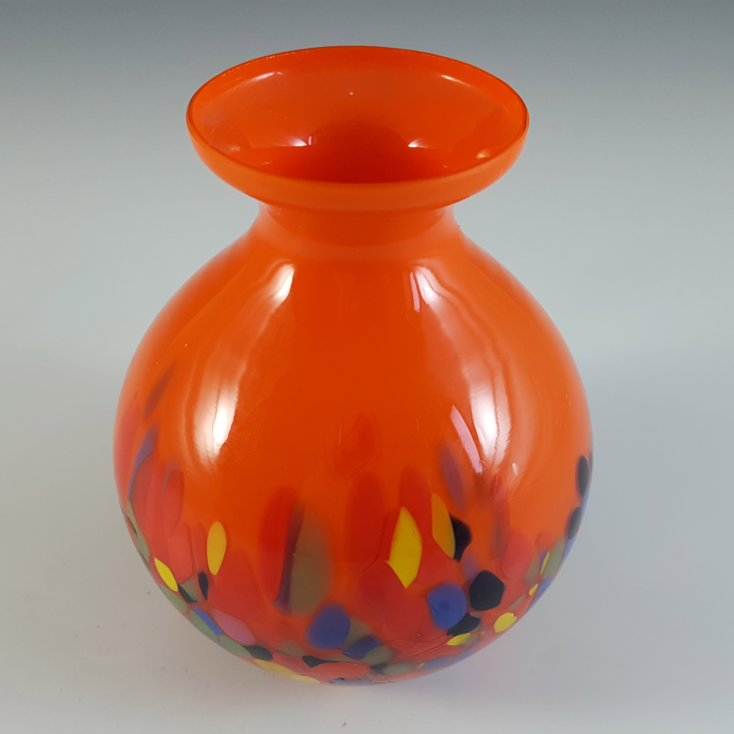 (image for) Czech Red & Multicoloured Art Deco Spatter Glass Vase - Click Image to Close