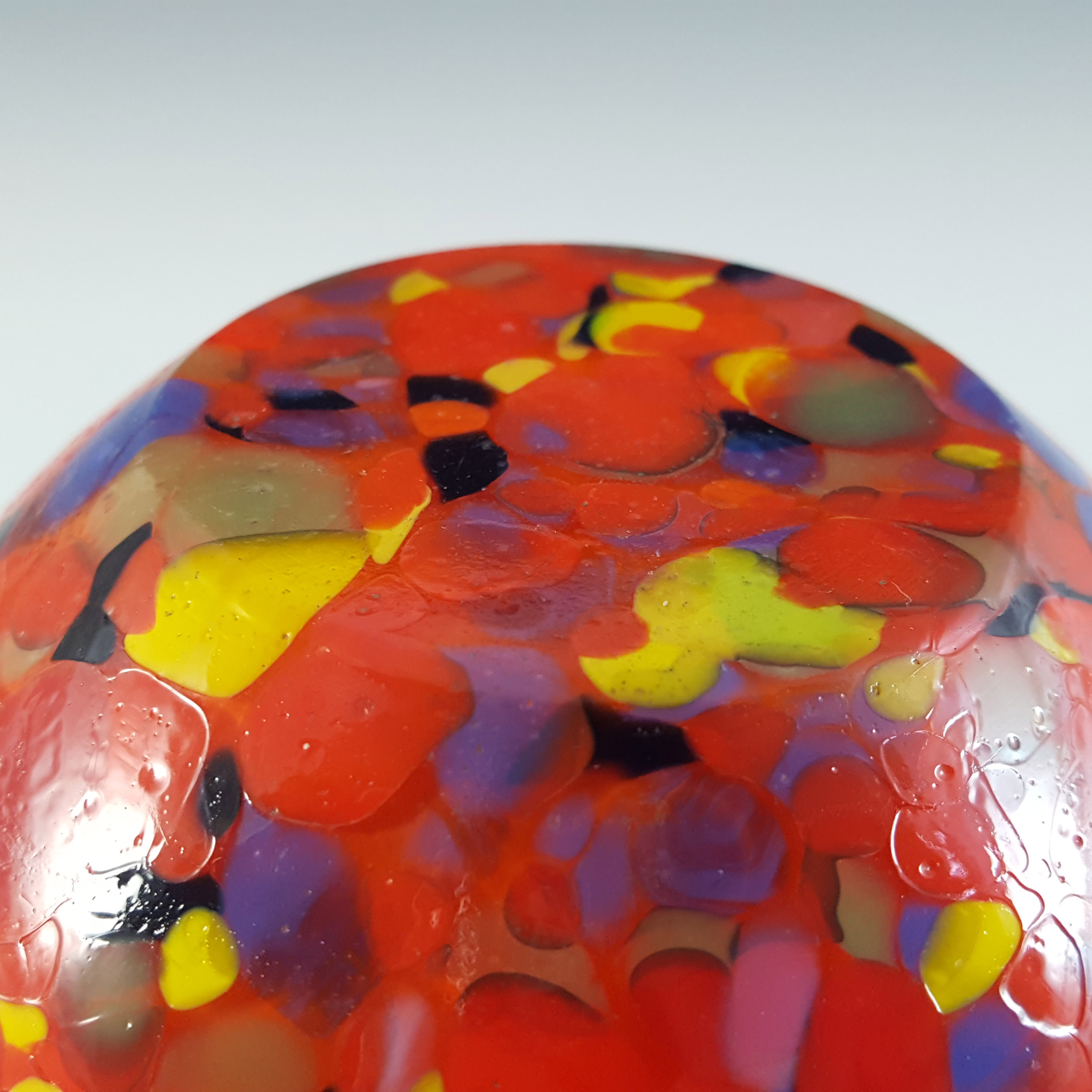 Czech Red & Multicoloured Art Deco Spatter Glass Vase - Click Image to Close