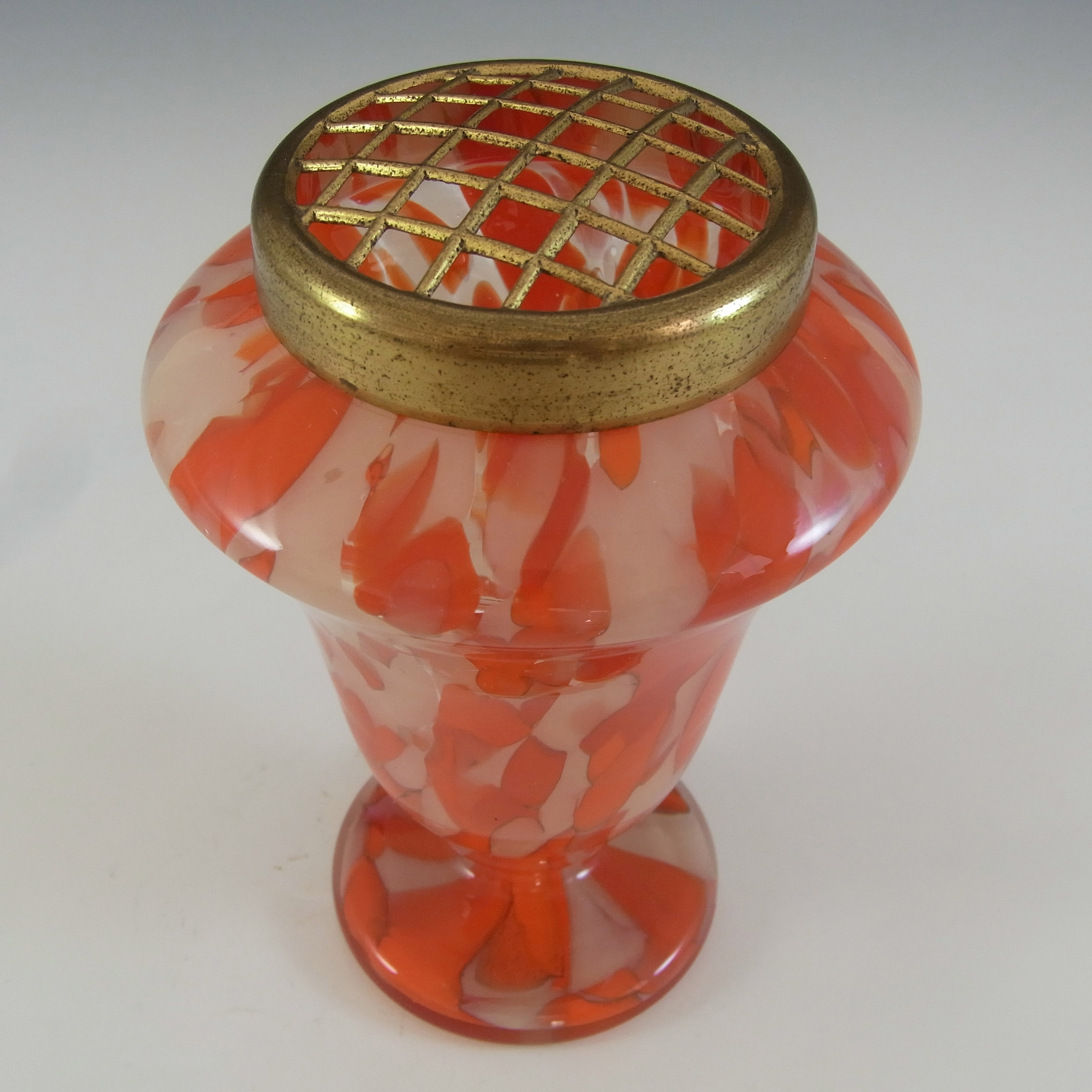 Czech Red & Pink Spatter / Splatter Glass Posy Vase - Click Image to Close