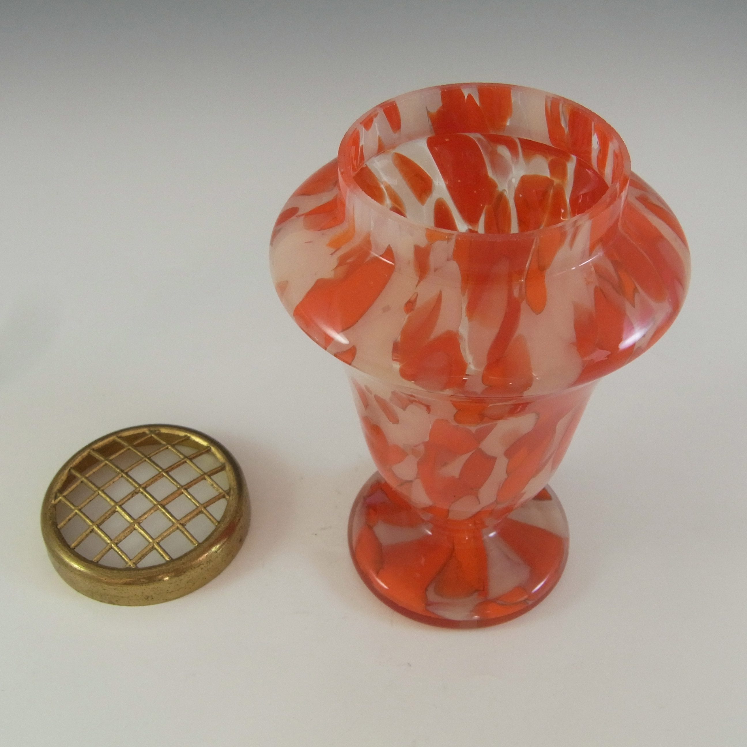 (image for) Czech Red & Pink Spatter / Splatter Glass Posy Vase - Click Image to Close