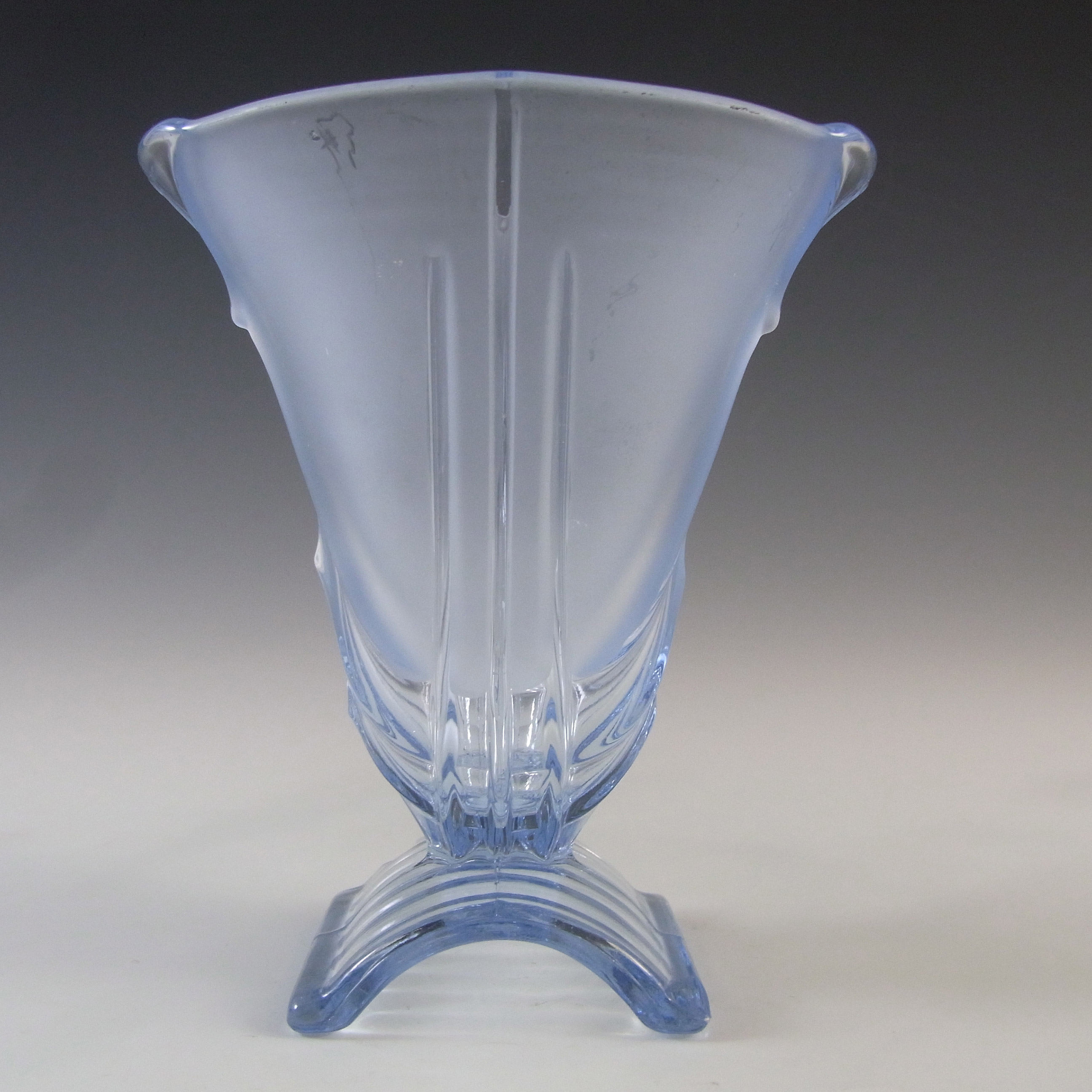 Stölzle Vintage 1930's Czech Art Deco Blue Glass Vase - Click Image to Close