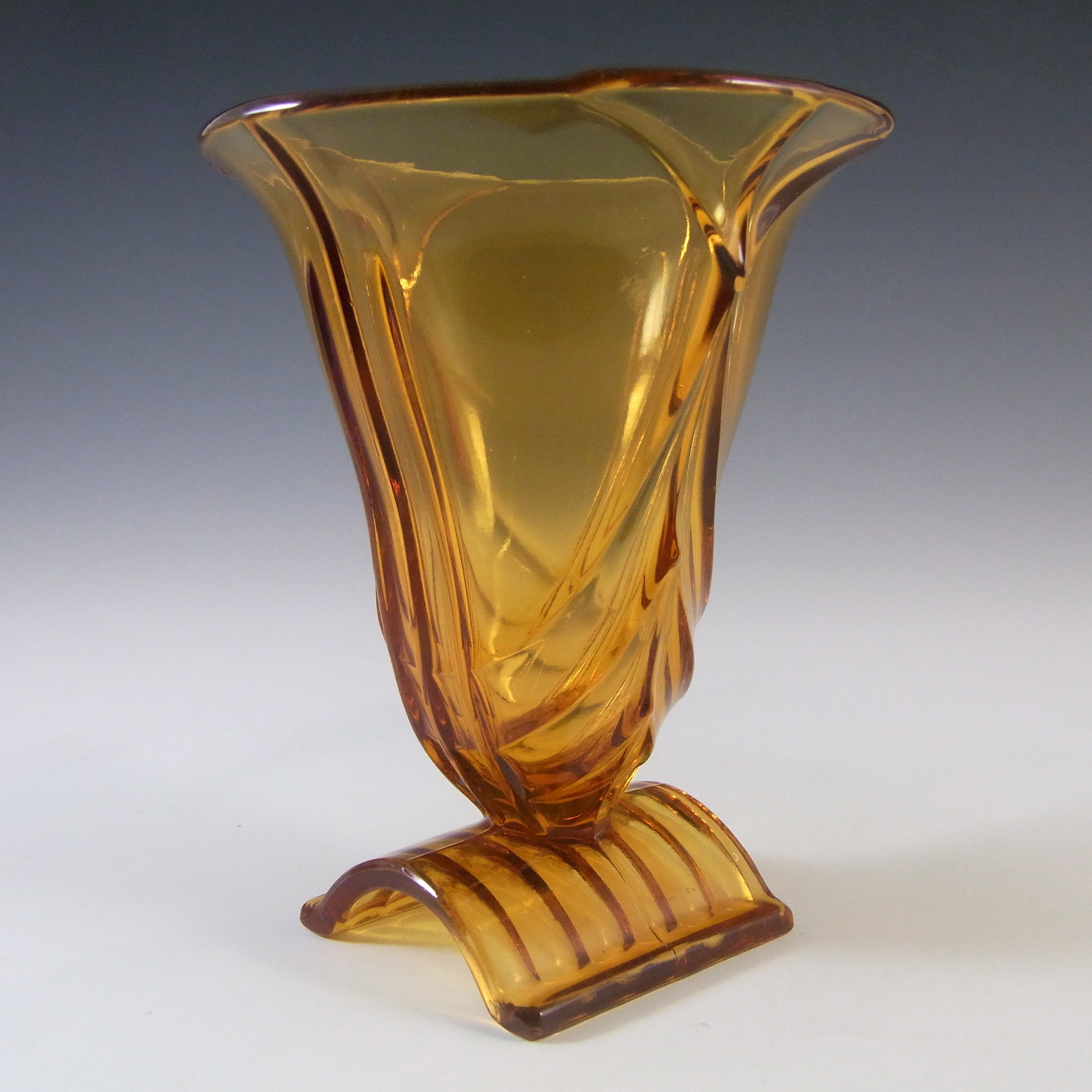 (image for) Stölzle Vintage 1930's Czech Art Deco Amber Glass Vase - Click Image to Close