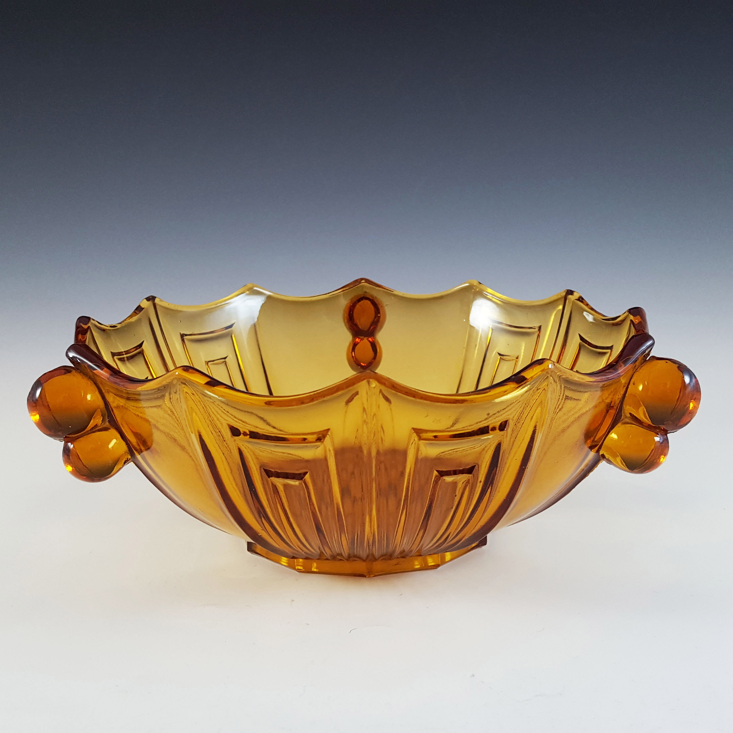 (image for) Czech Vintage Art Deco 1930's Large Amber Glass Bowl - Click Image to Close