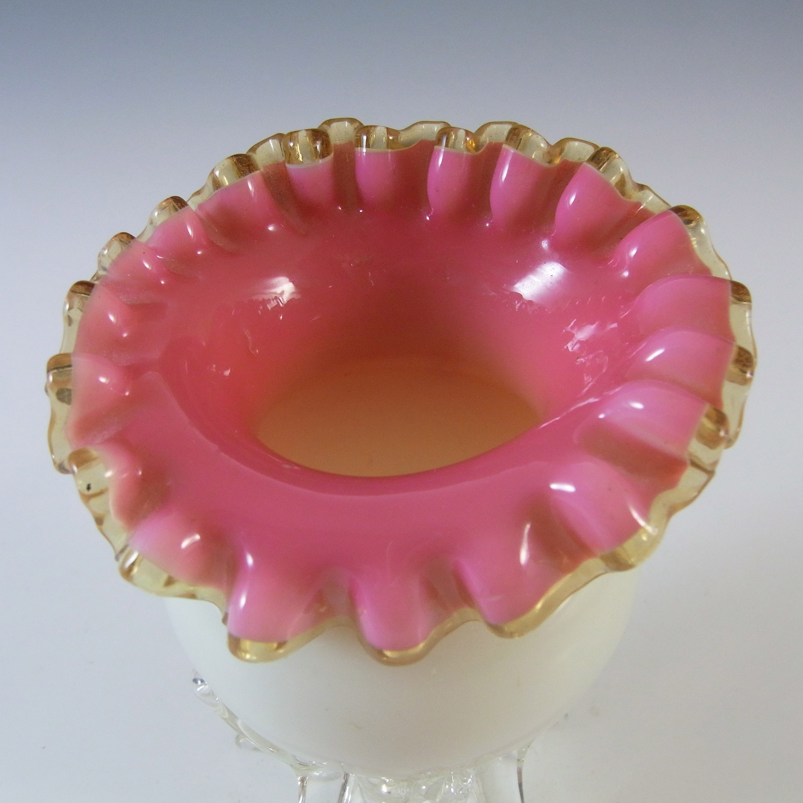 Victorian Uranium Custard Glass Pink & Ivory Cased Vase - Click Image to Close