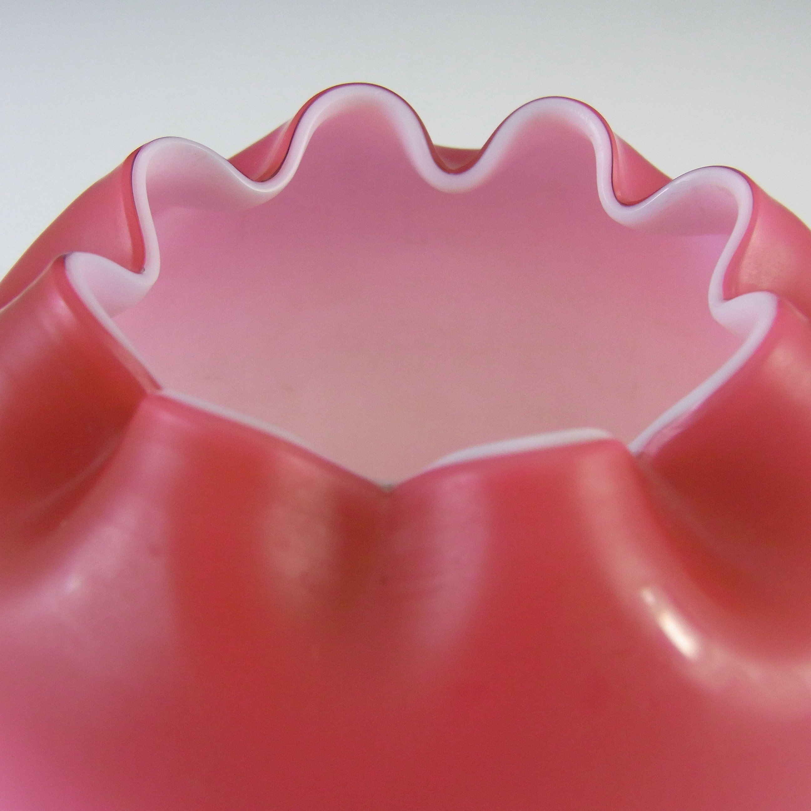 (image for) Victorian Satin Cased Glass Pink & White Rose Bowl / Posy Vase - Click Image to Close