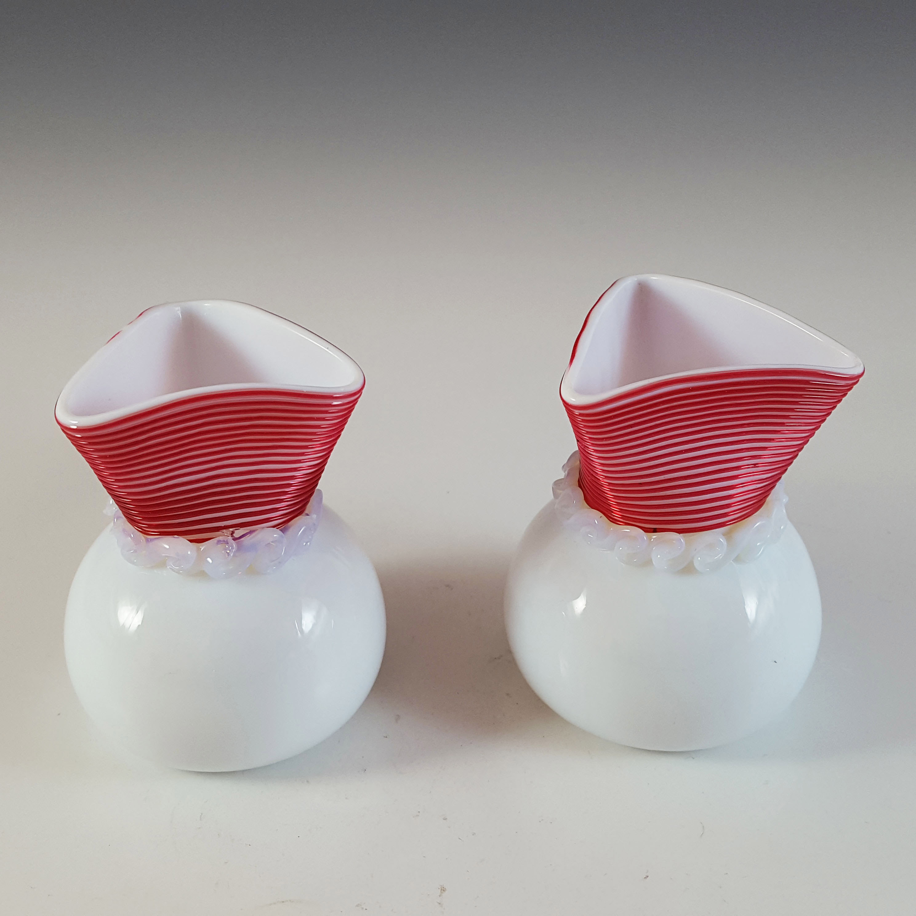 (image for) Victorian Opaque Custard Glass Pair of Threaded Vases - Click Image to Close
