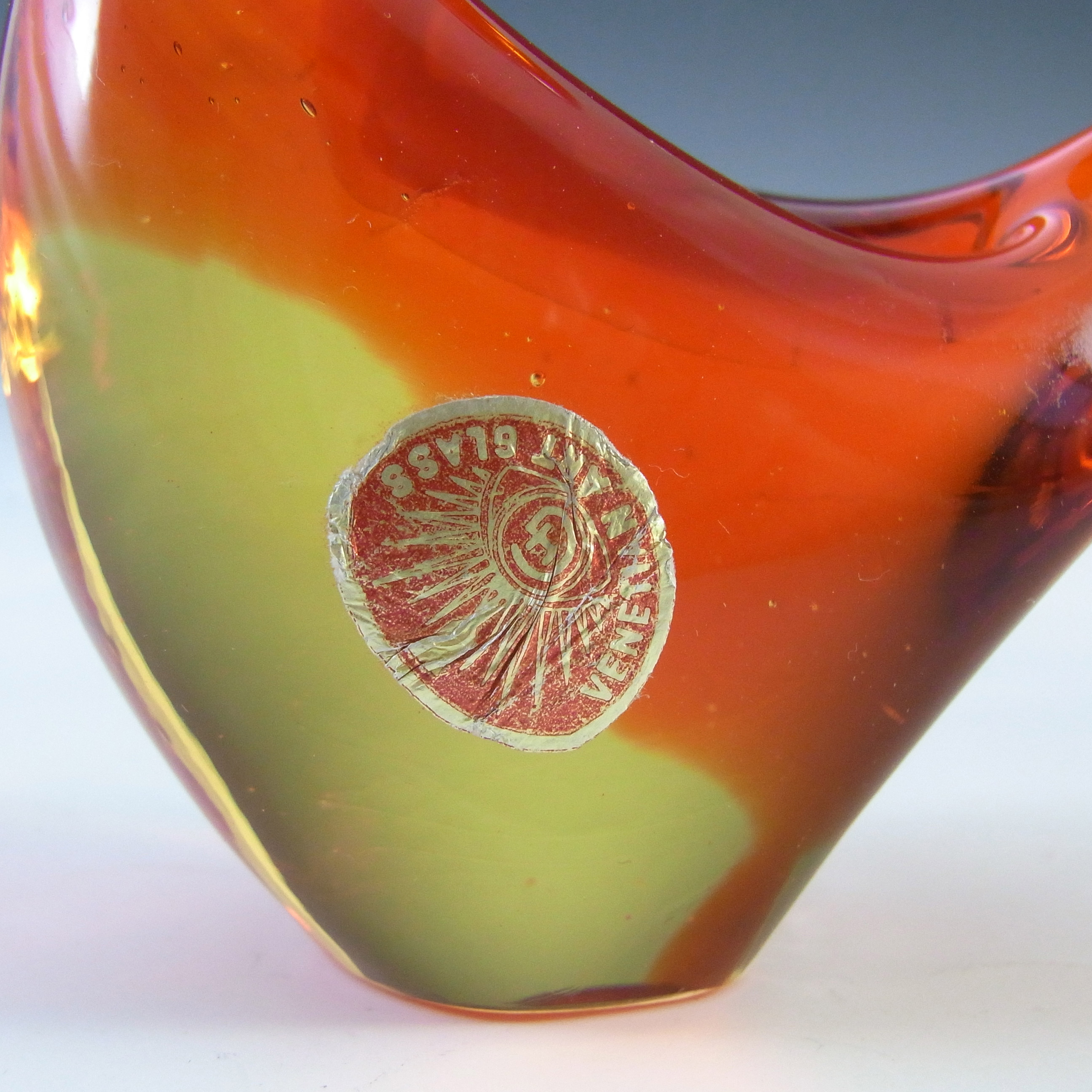 (image for) Murano Vintage Red & Amber Venetian Glass Swan Sculpture - Click Image to Close