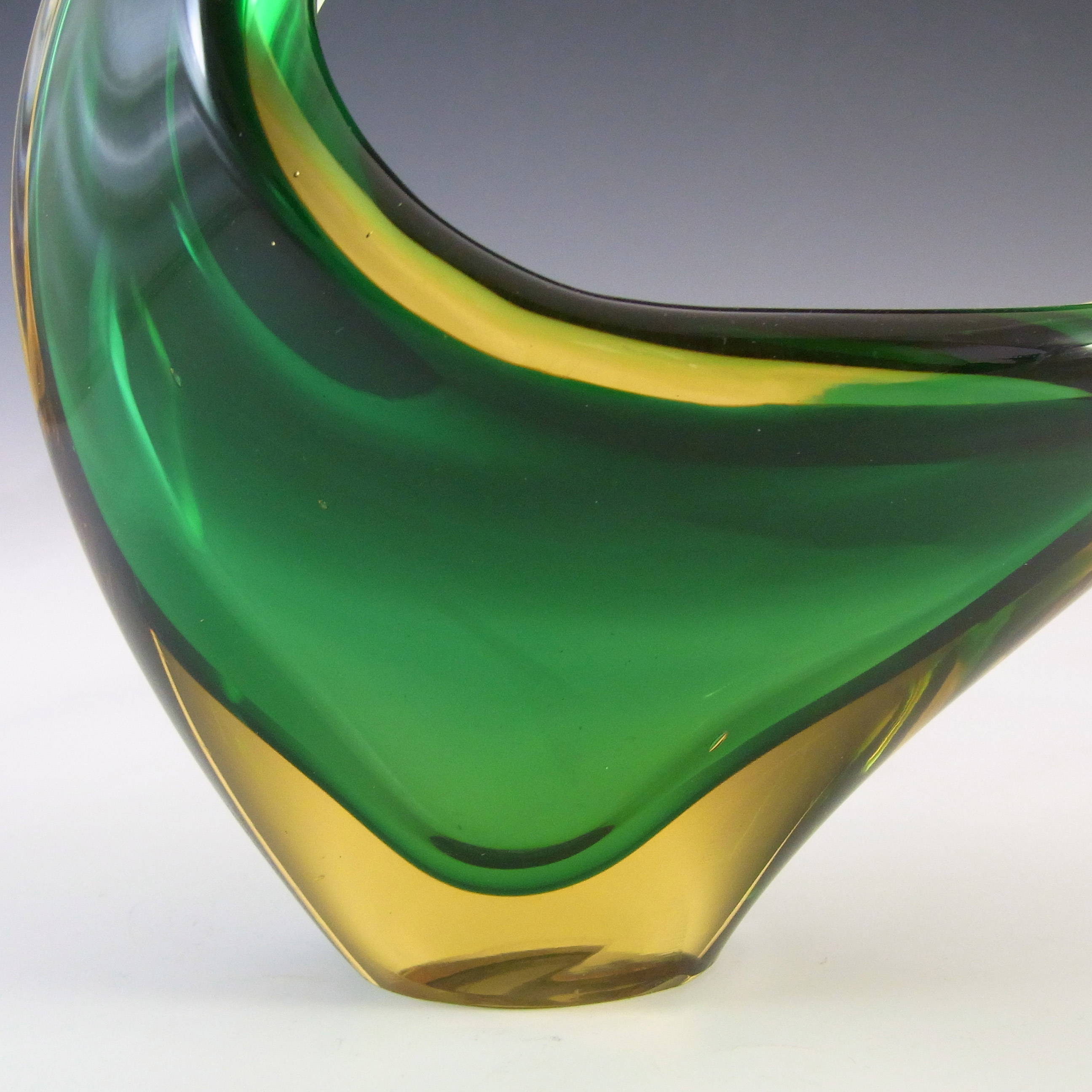(image for) Murano Green, Amber & Red Sommerso Glass Swan Sculpture - Click Image to Close
