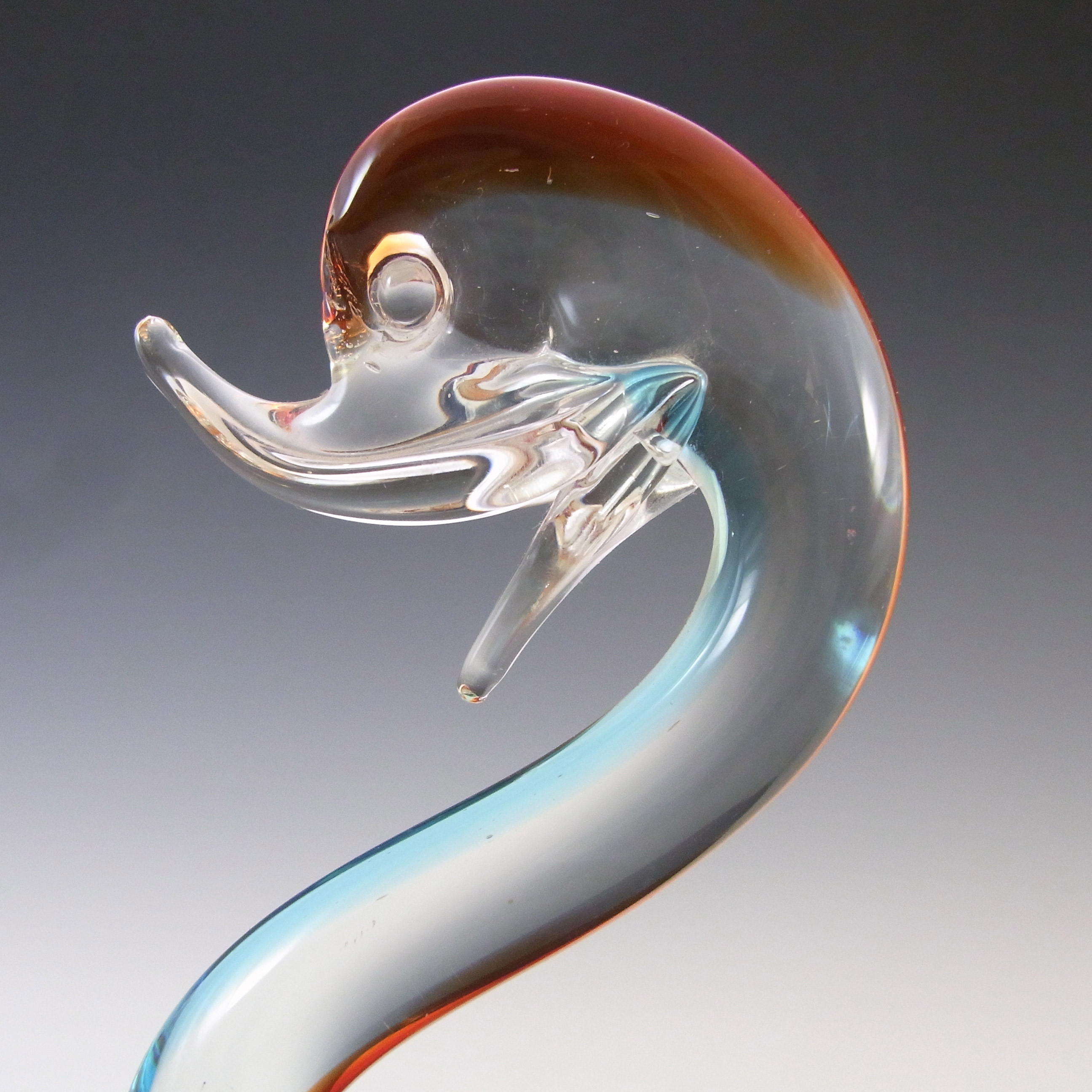 Murano Vintage Red & Blue Venetian Glass Swan Sculpture - Click Image to Close
