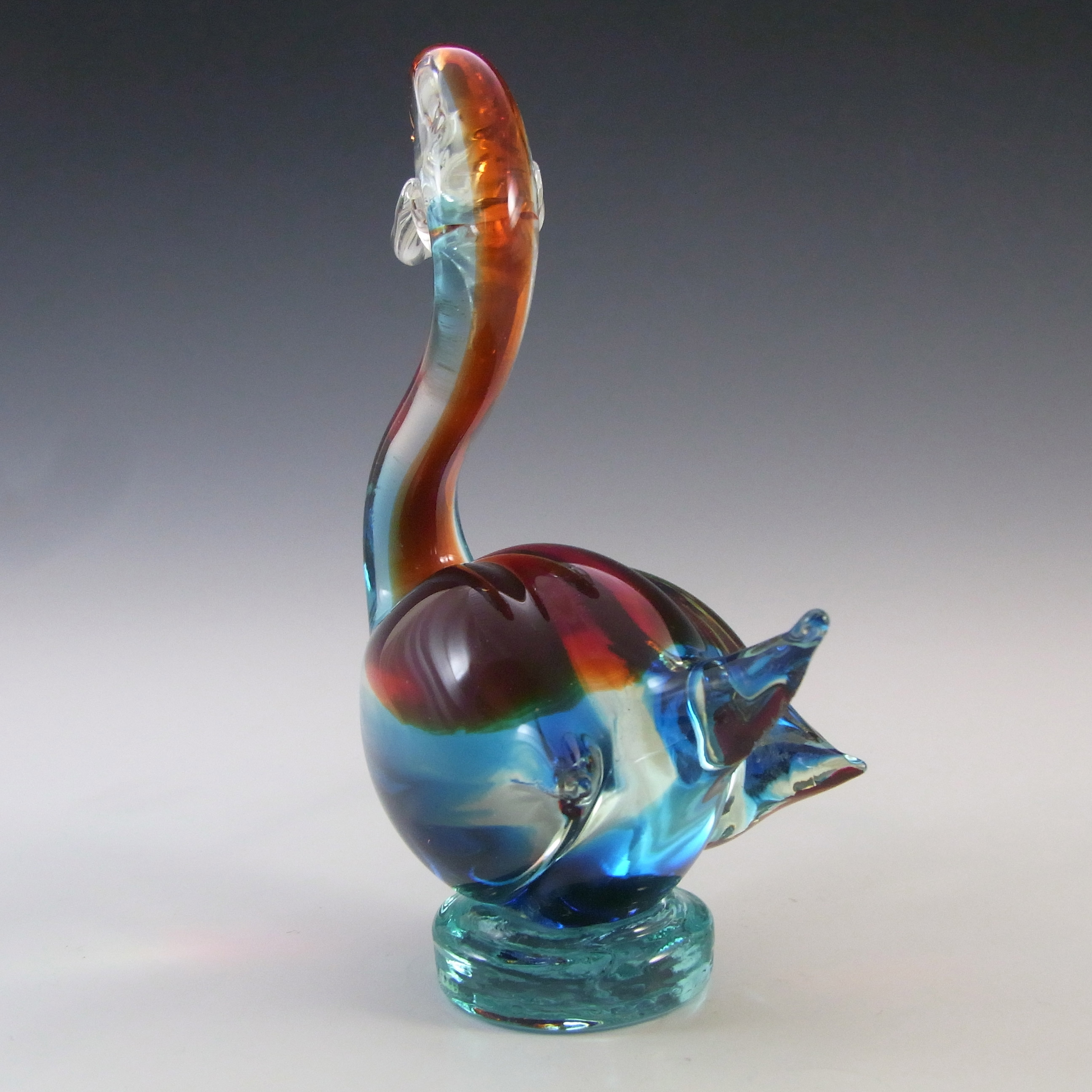 (image for) Murano Vintage Red & Blue Venetian Glass Swan Sculpture - Click Image to Close