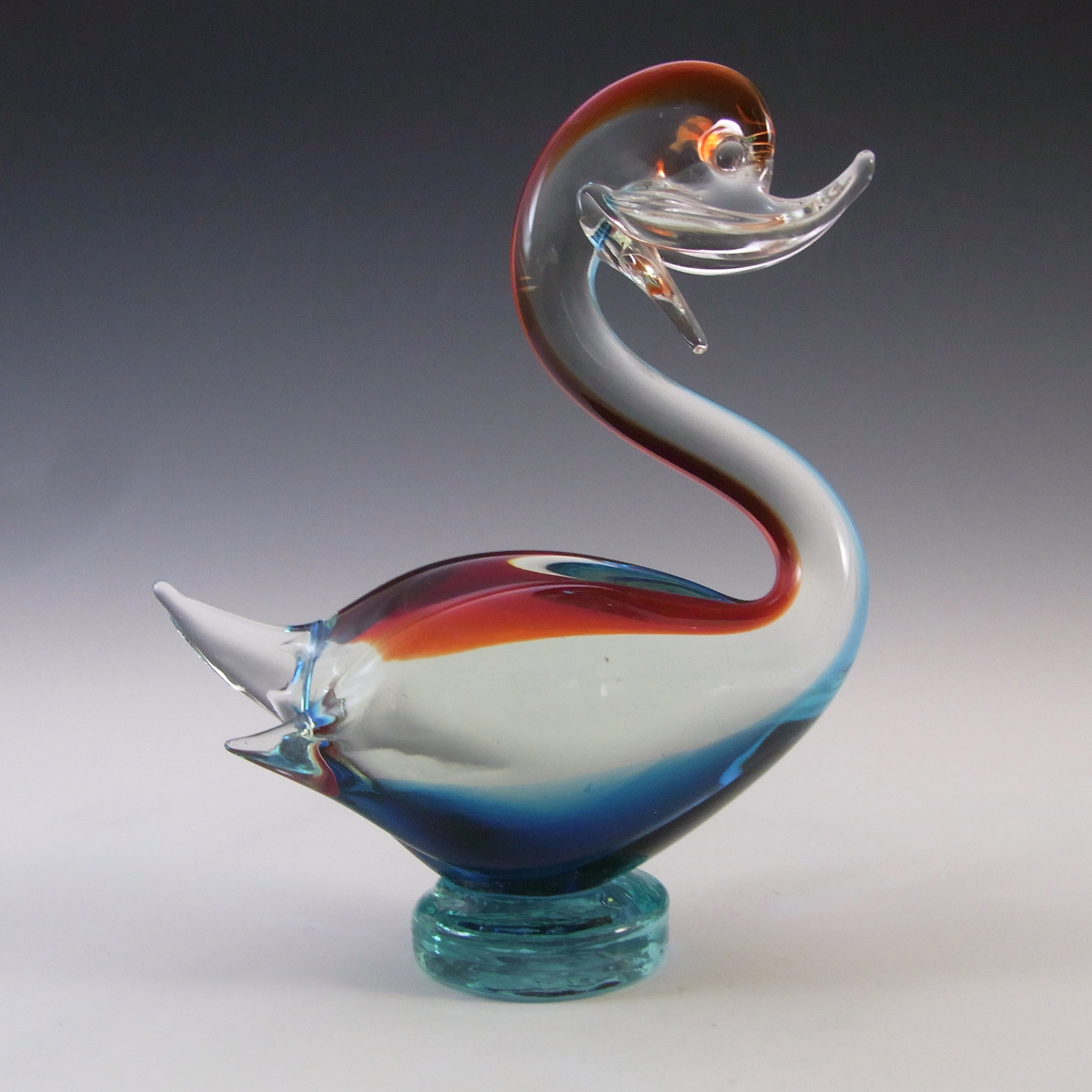 Murano Vintage Red & Blue Venetian Glass Swan Sculpture - Click Image to Close