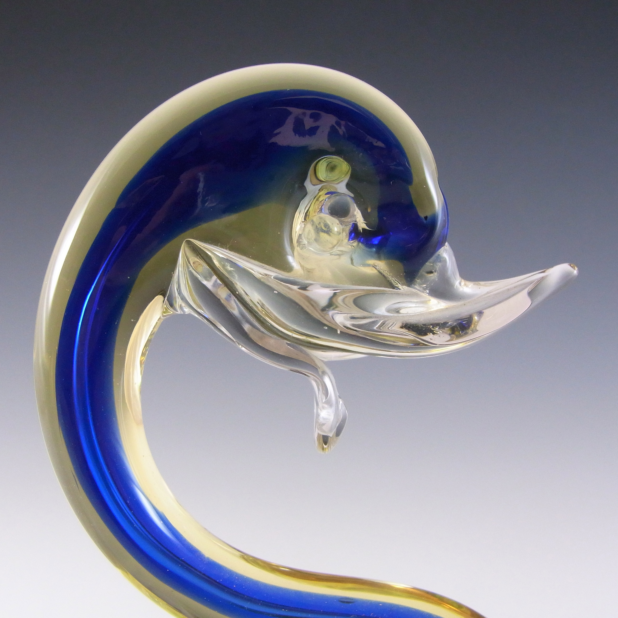 Murano / Venetian Blue & Amber Sommerso Glass Swan Figurine - Click Image to Close
