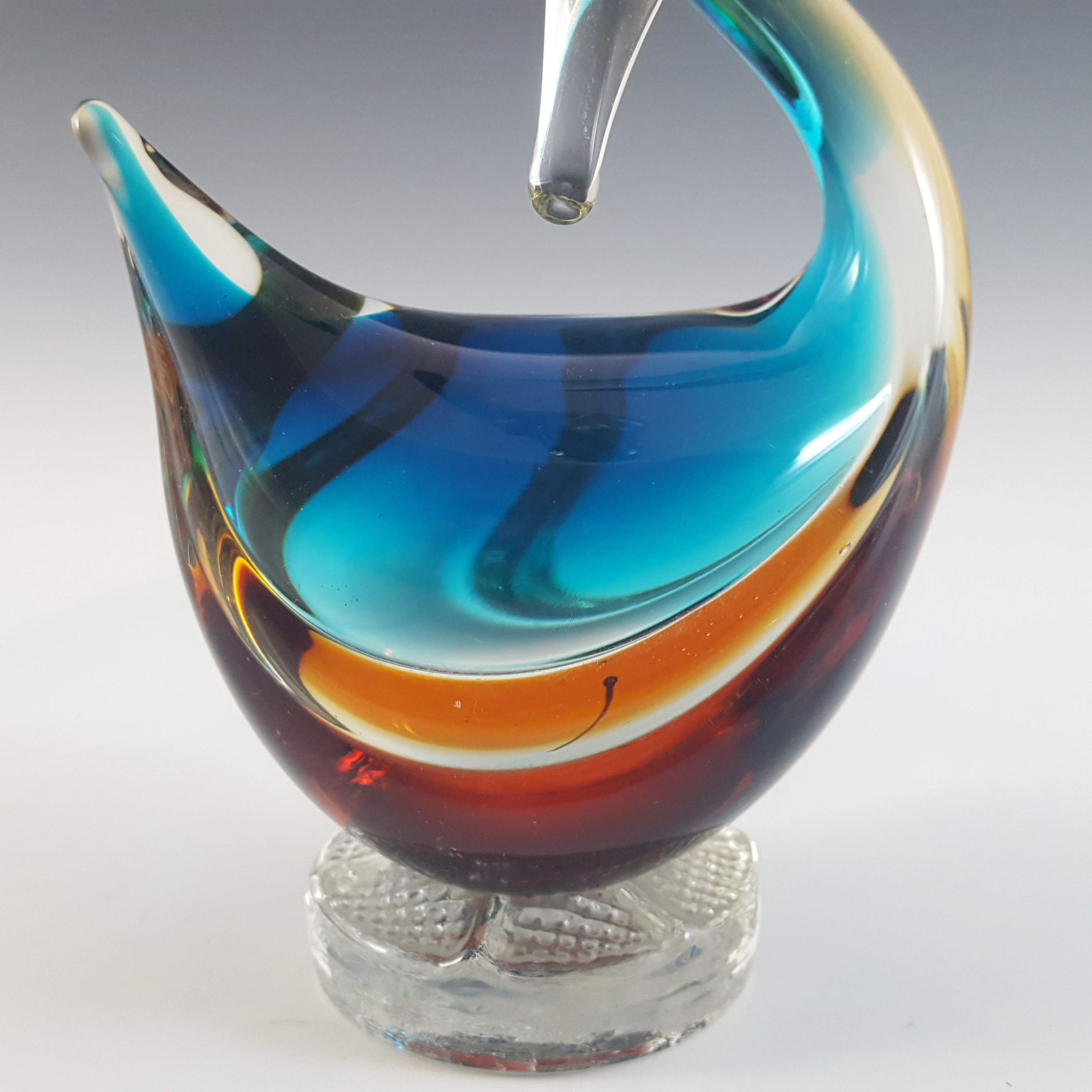 Murano Vintage Amber & Blue Venetian Glass Swan Sculpture - Click Image to Close