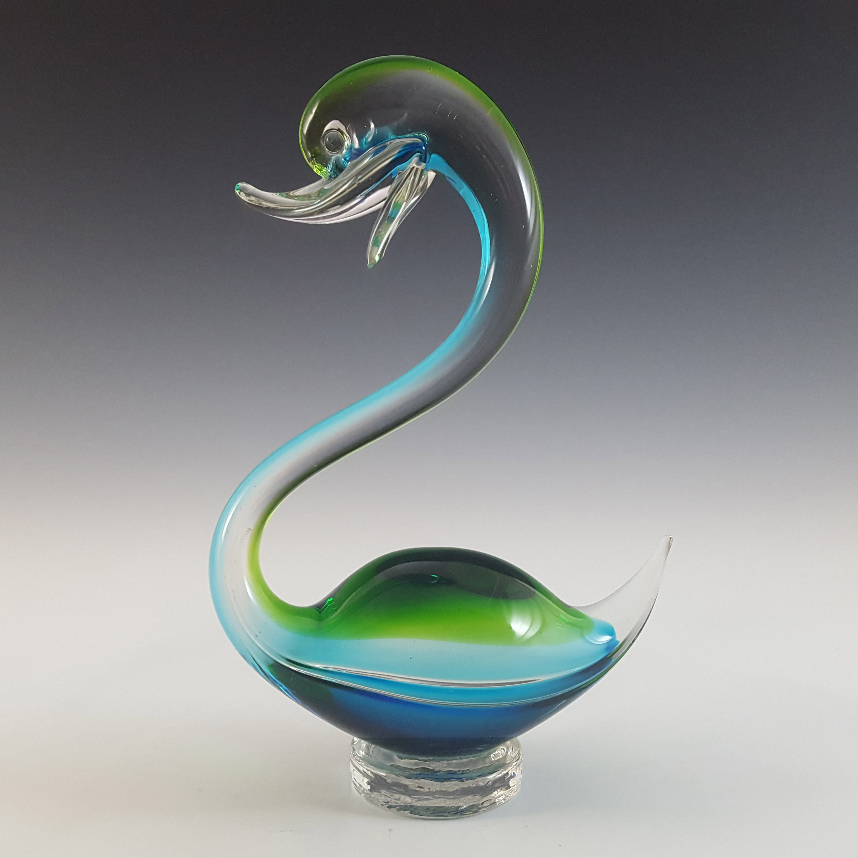 Murano Vintage Green & Blue Venetian Glass Swan Sculpture - Click Image to Close