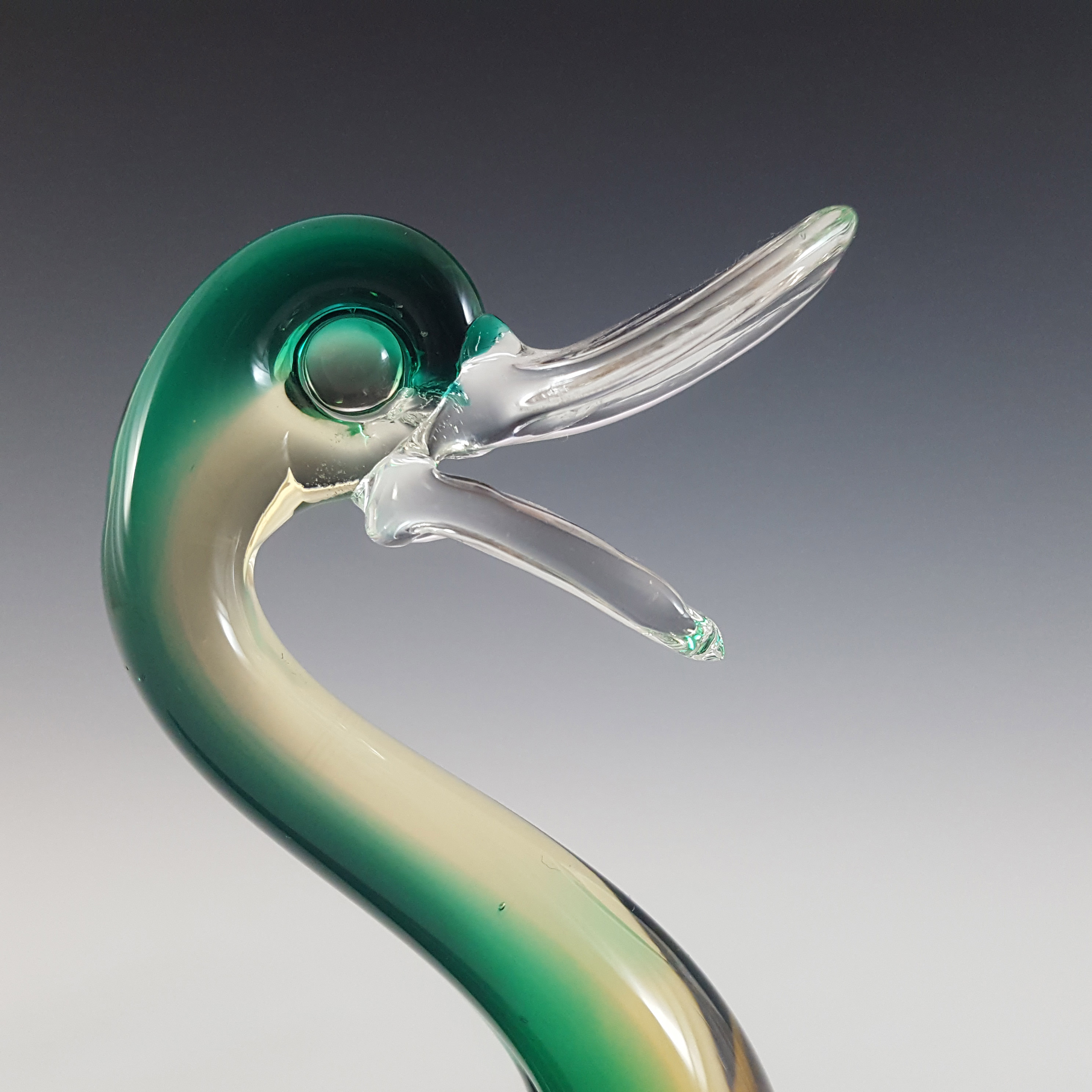 Murano Venetian Green & Amber Sommerso Glass Vintage Duck or Swan - Click Image to Close