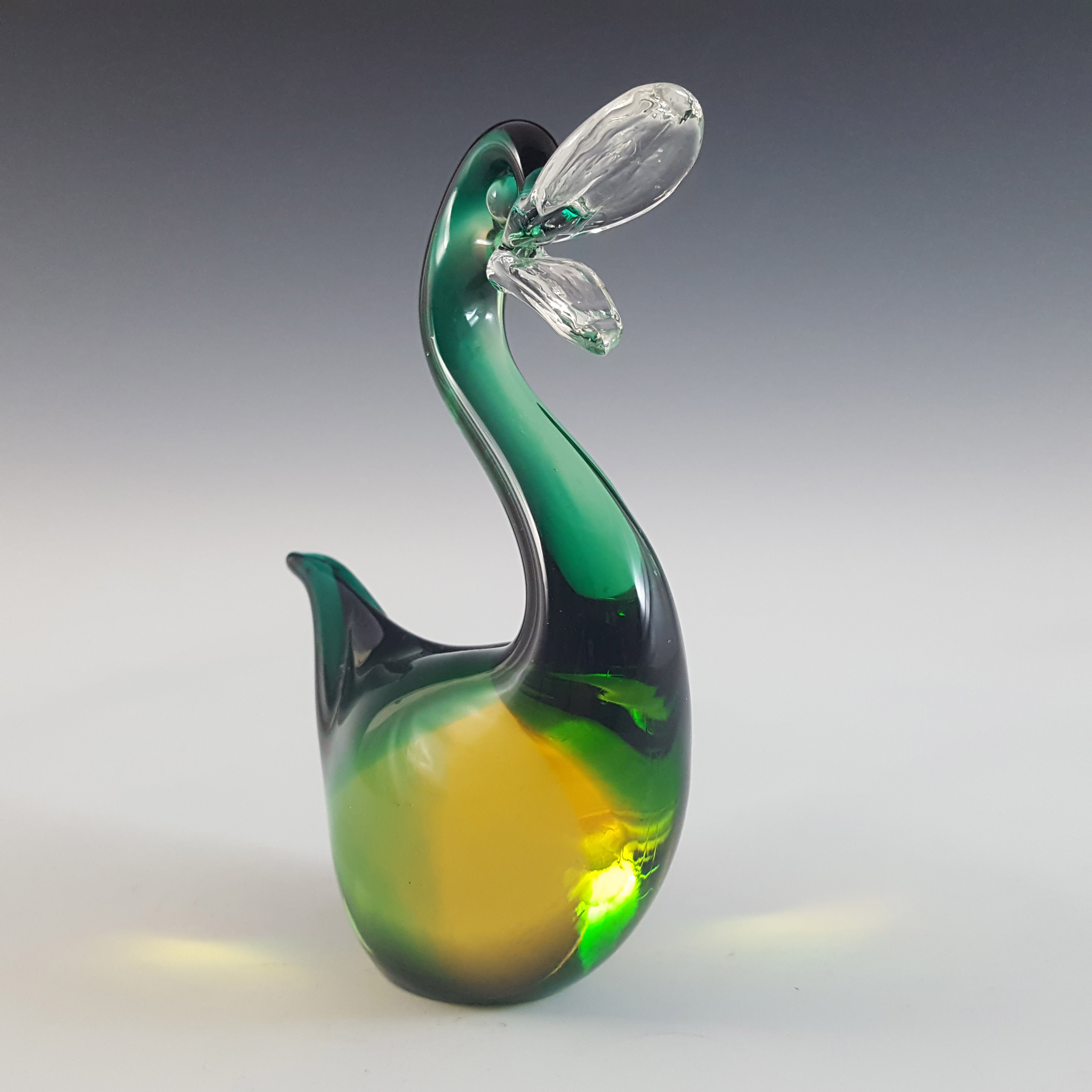 (image for) Murano Venetian Green & Amber Sommerso Glass Vintage Duck or Swan - Click Image to Close