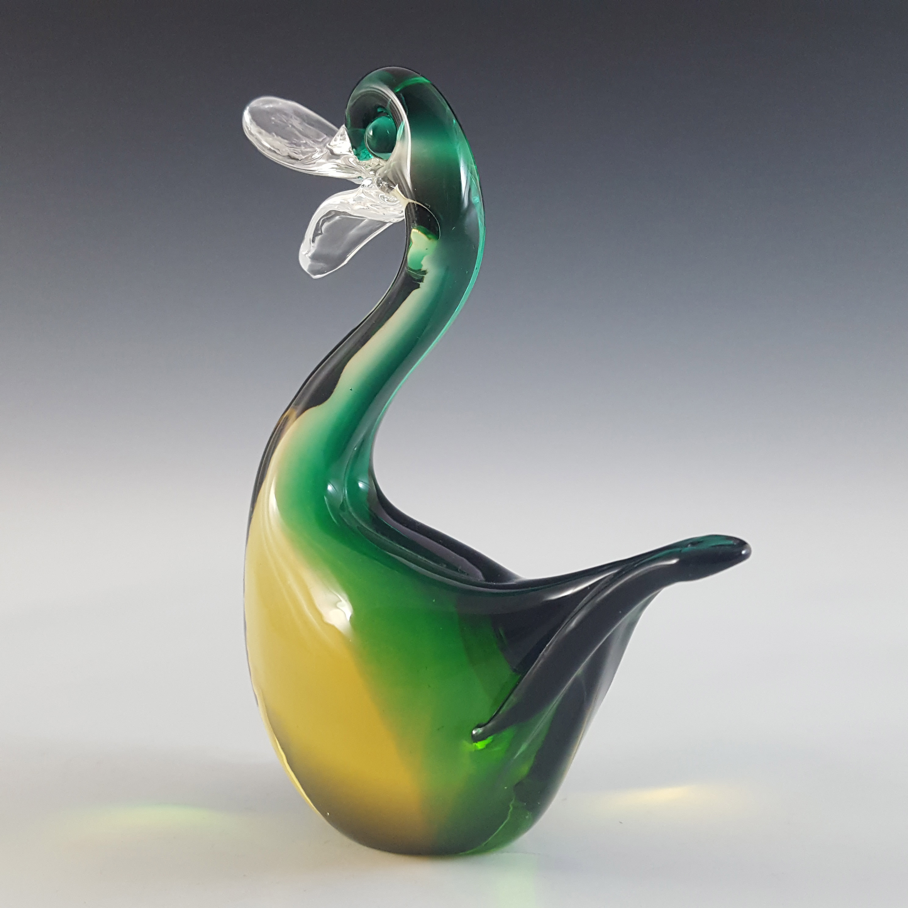 (image for) Murano Venetian Green & Amber Sommerso Glass Vintage Duck or Swan - Click Image to Close