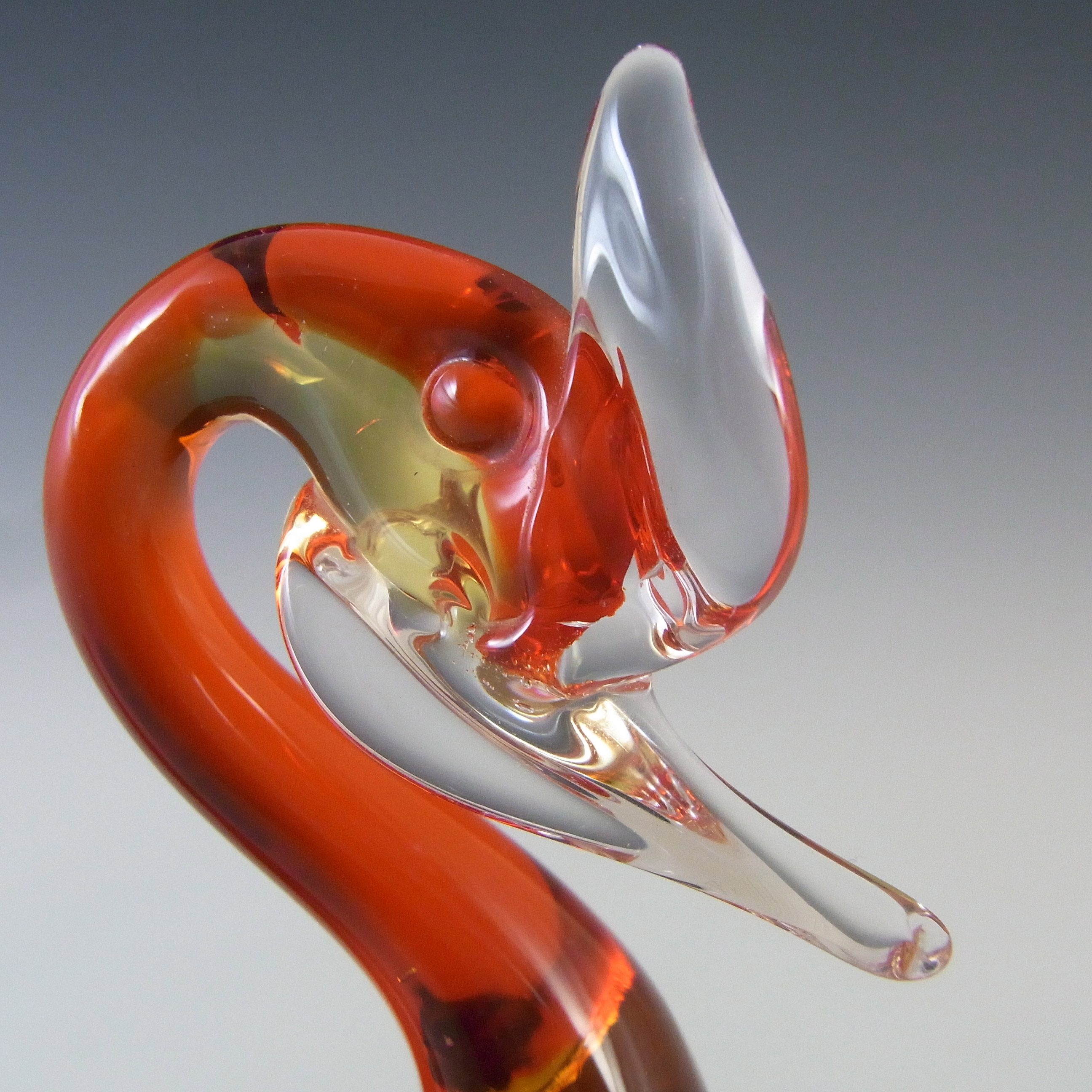 Murano Venetian 1950's Red & Amber Glass Swan Figurine - Click Image to Close