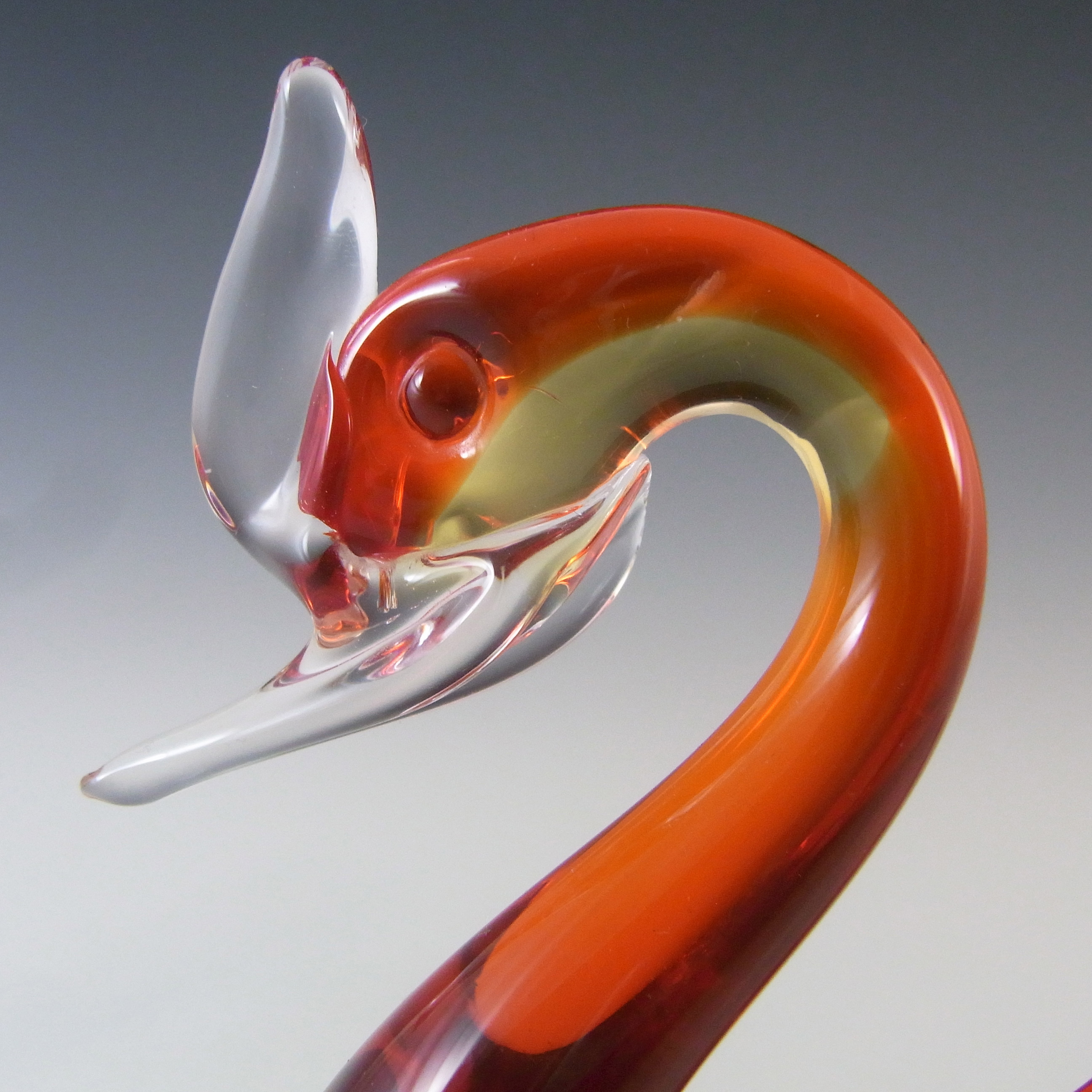 (image for) Murano Venetian 1950's Red & Amber Glass Swan Figurine - Click Image to Close