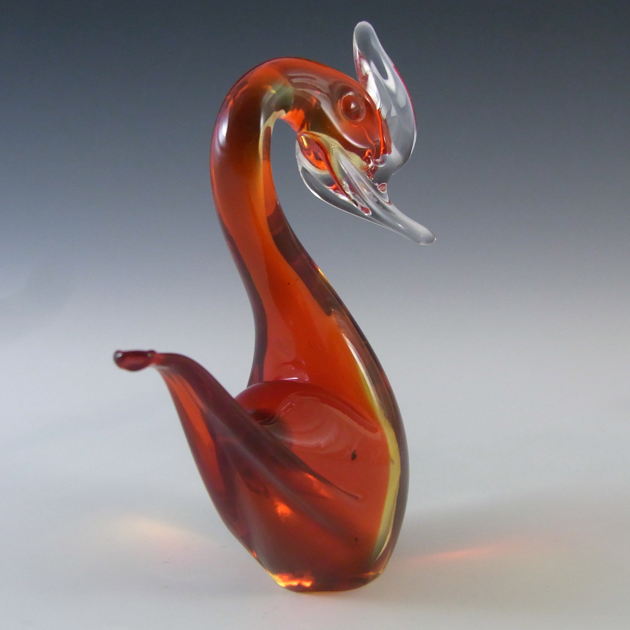 (image for) Murano Venetian 1950's Red & Amber Glass Swan Figurine - Click Image to Close