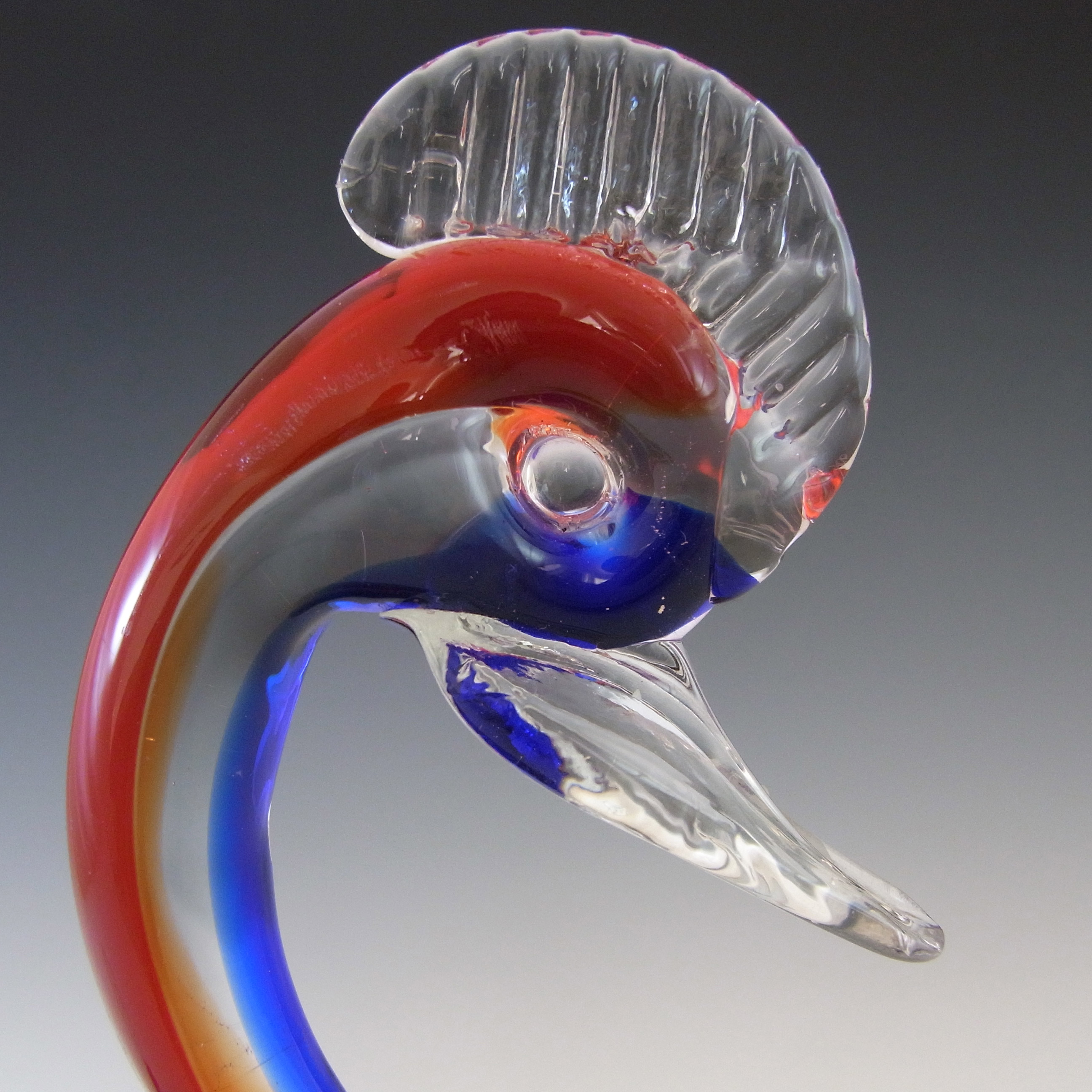 Murano / Venetian Red & Blue Vintage Glass Swan Sculpture - Click Image to Close