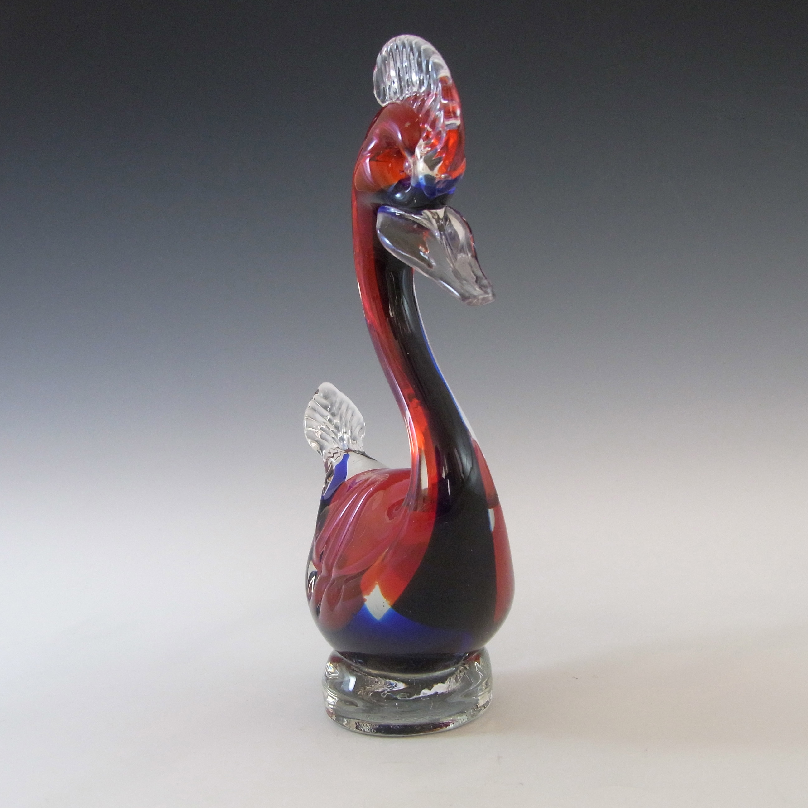 Murano / Venetian Red & Blue Vintage Glass Swan Sculpture - Click Image to Close
