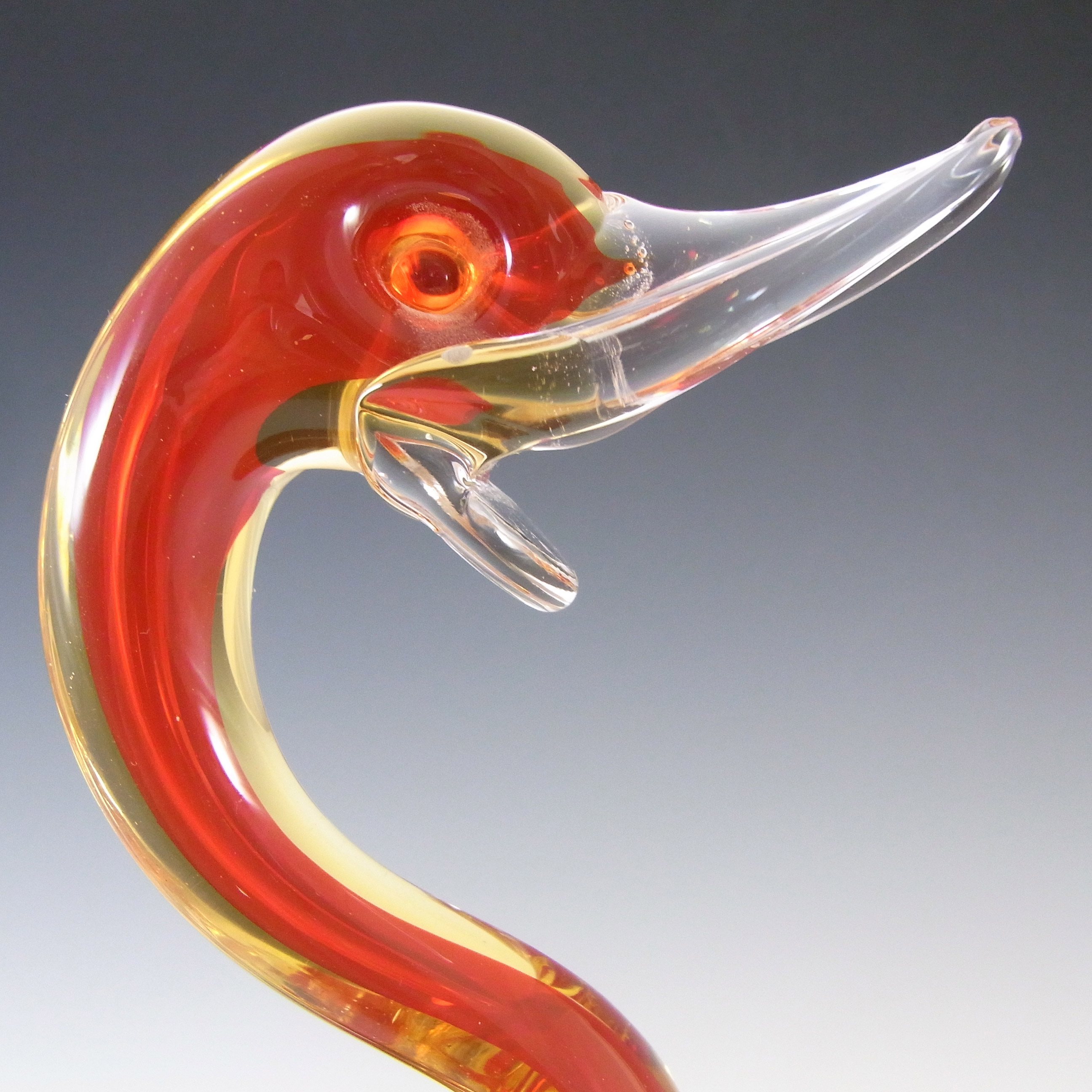 (image for) Murano Tall Red & Amber Sommerso Glass Swan Sculpture - Click Image to Close