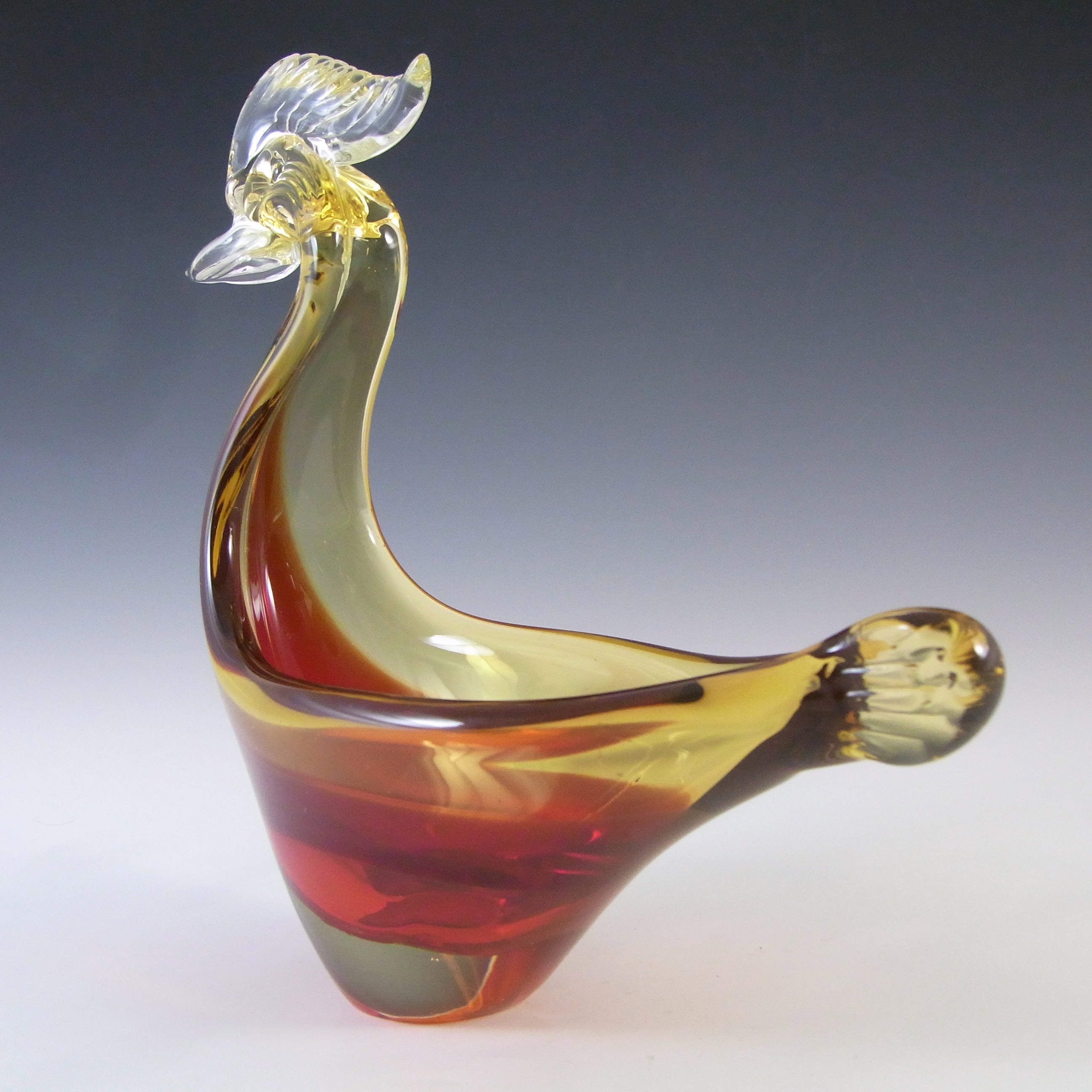 (image for) Murano Red & Amber Sommerso Glass Swan Sculpture Bowl - Click Image to Close