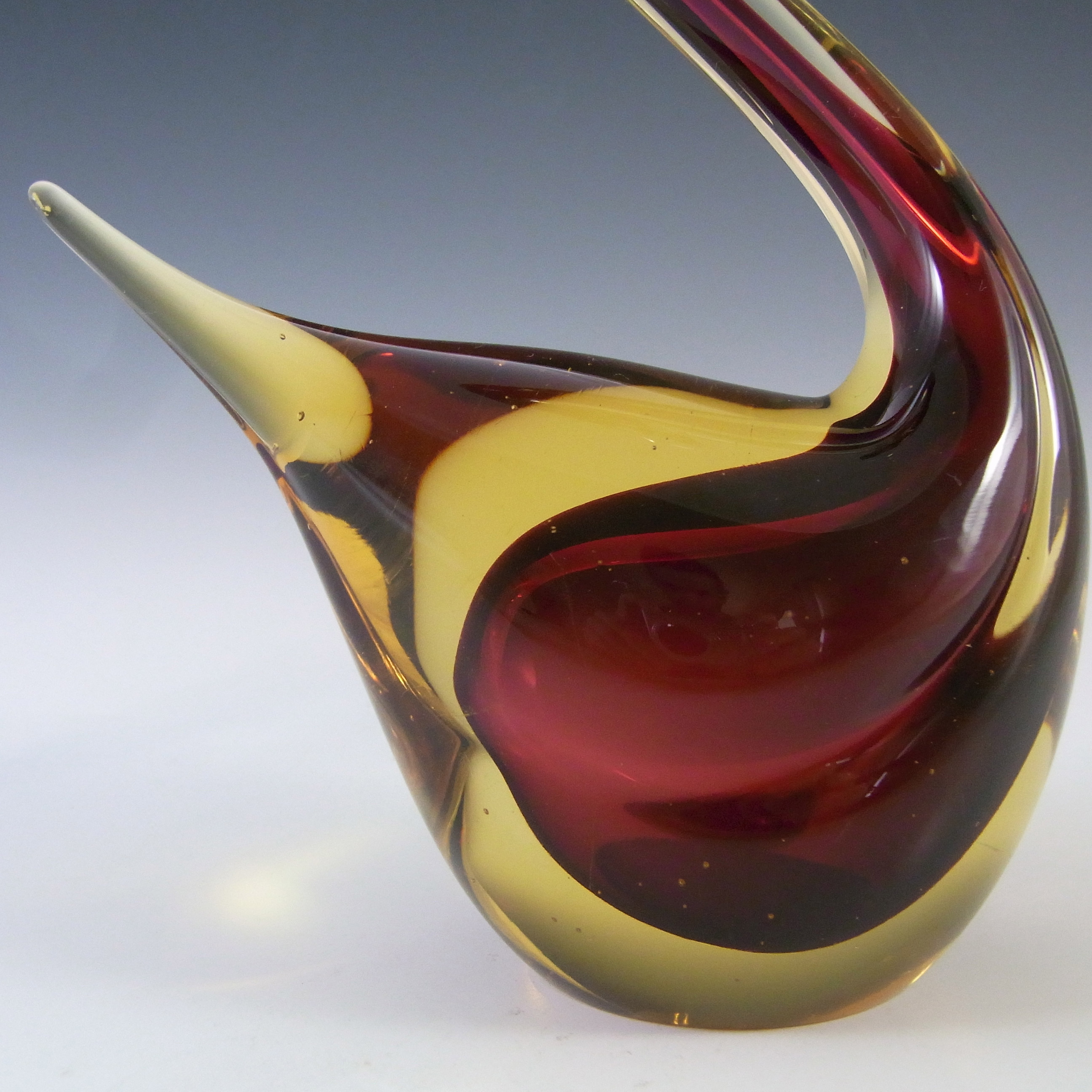 (image for) Murano Brown & Amber Vintage Sommerso Glass Swan Sculpture - Click Image to Close