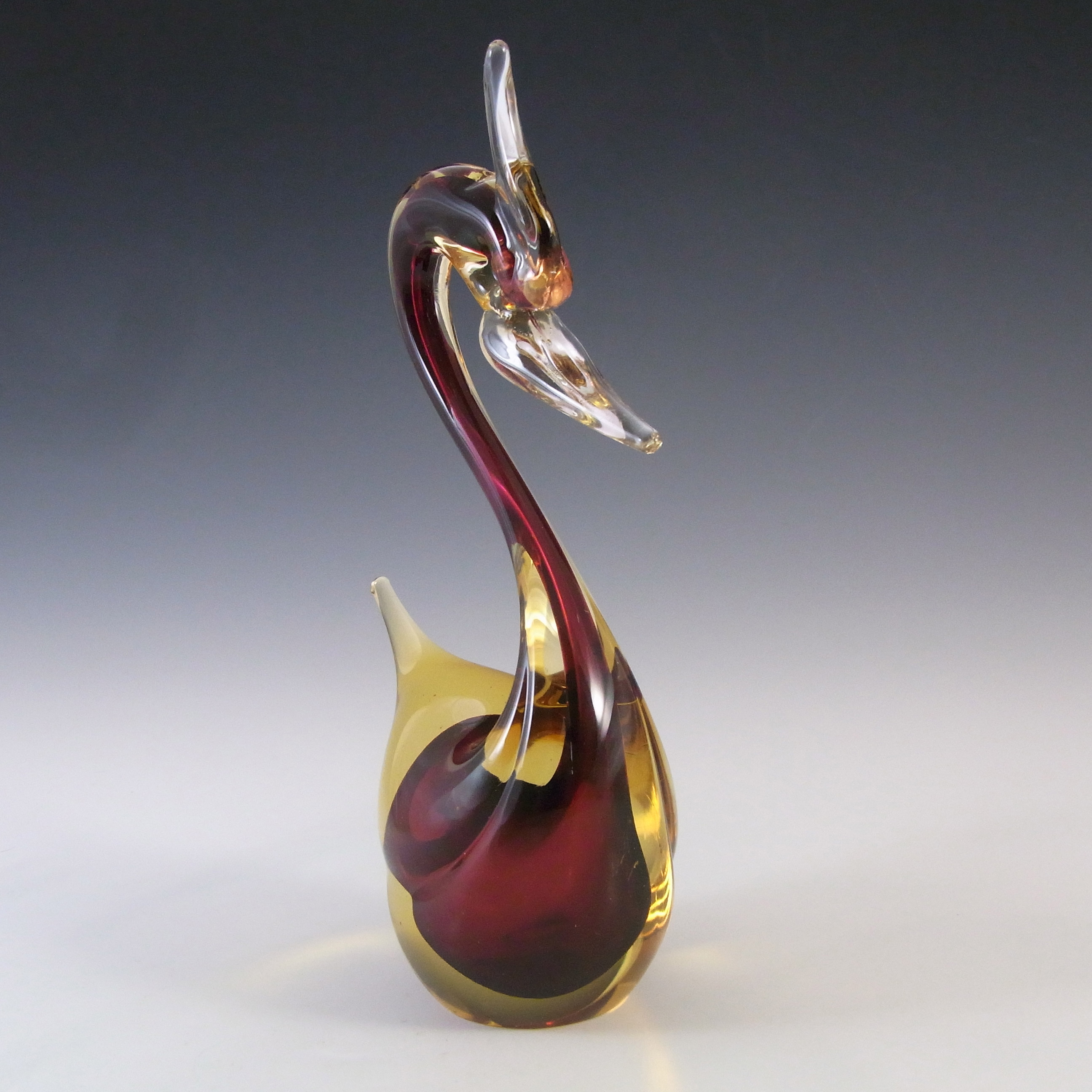 (image for) Murano Brown & Amber Vintage Sommerso Glass Swan Sculpture - Click Image to Close