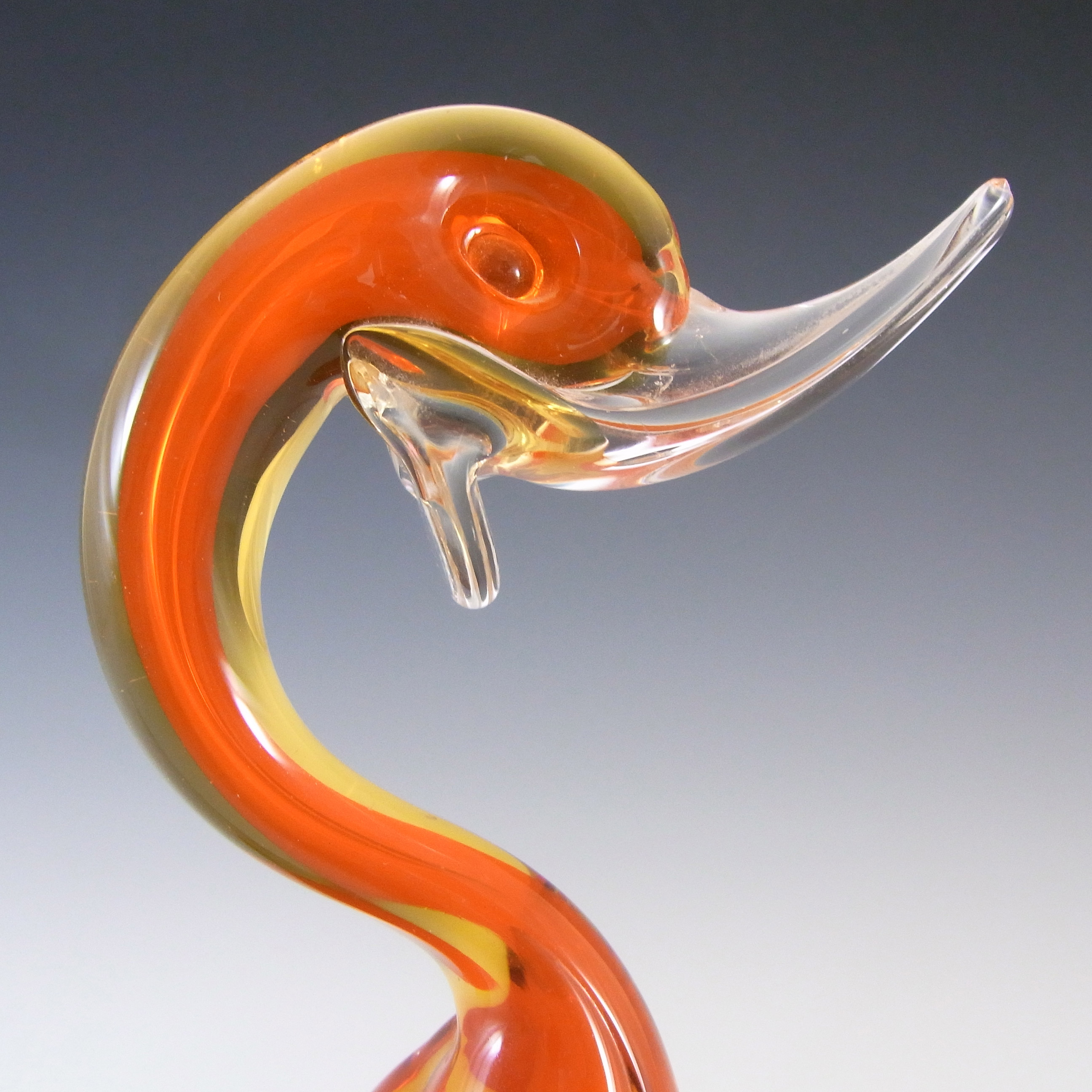 Murano Orange & Amber Vintage Sommerso Glass Swan Sculpture - Click Image to Close