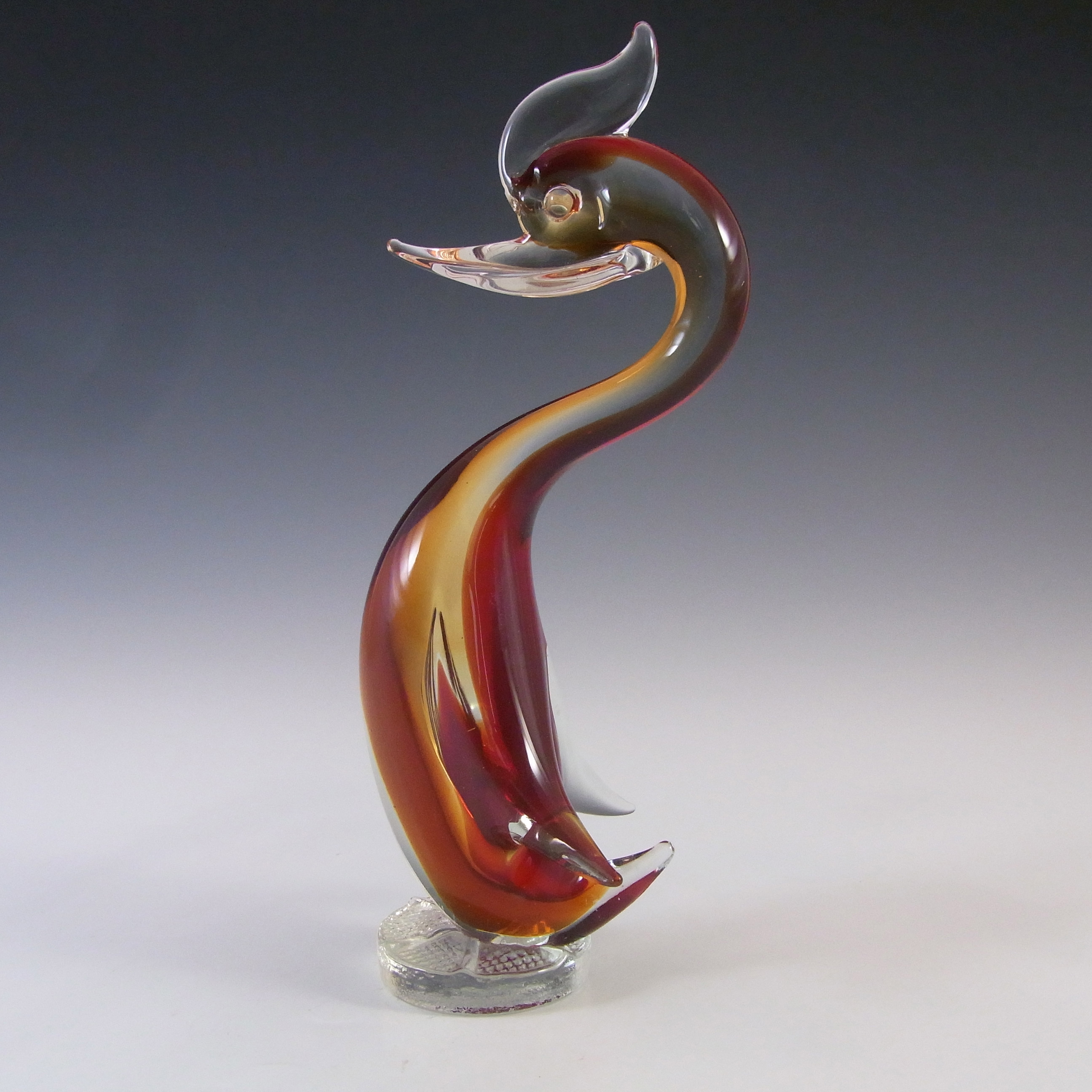 (image for) Murano Venetian Red & Amber Vintage Glass Swan Figurine - Click Image to Close