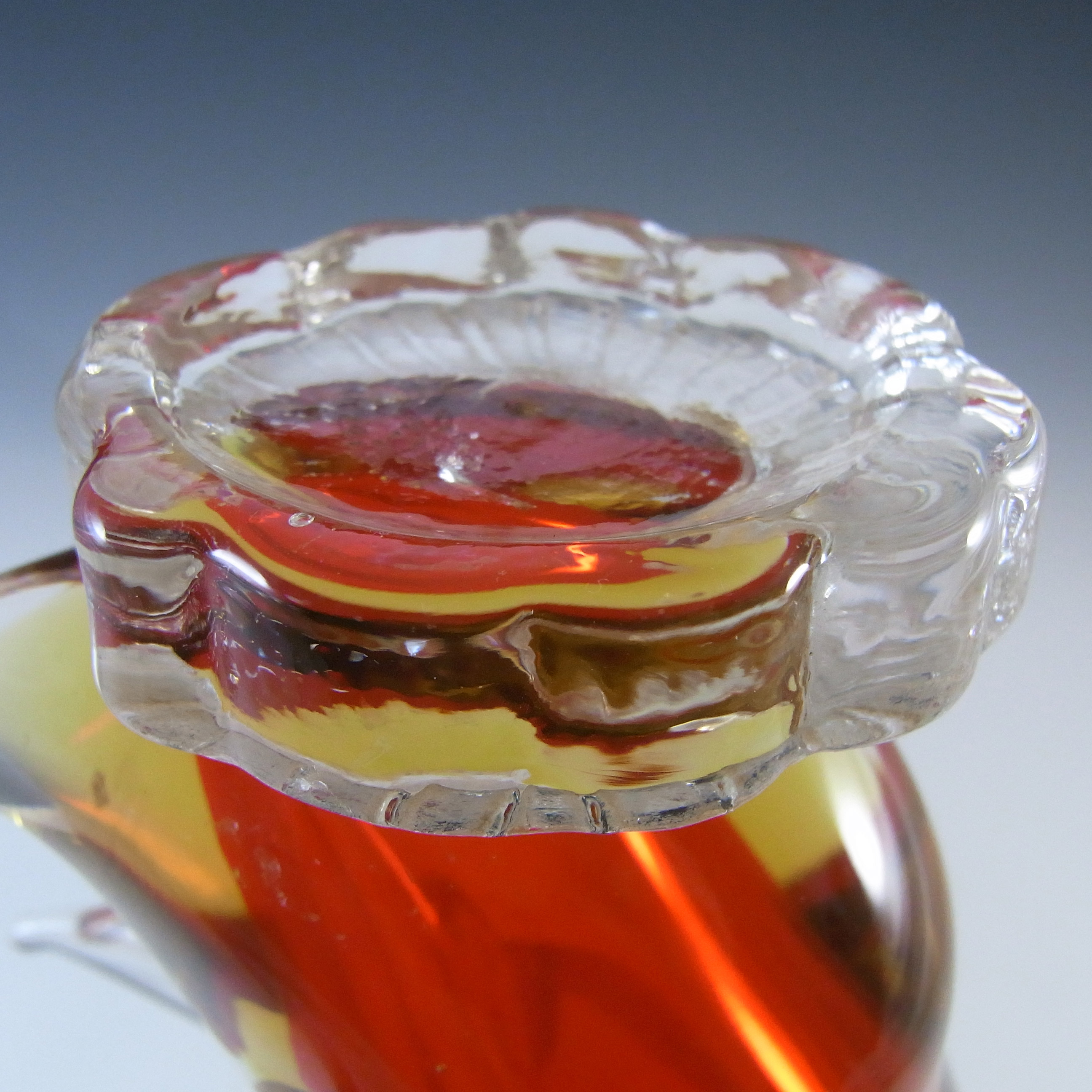 (image for) Murano Red & Amber Vintage Sommerso Glass Swan Sculpture - Click Image to Close