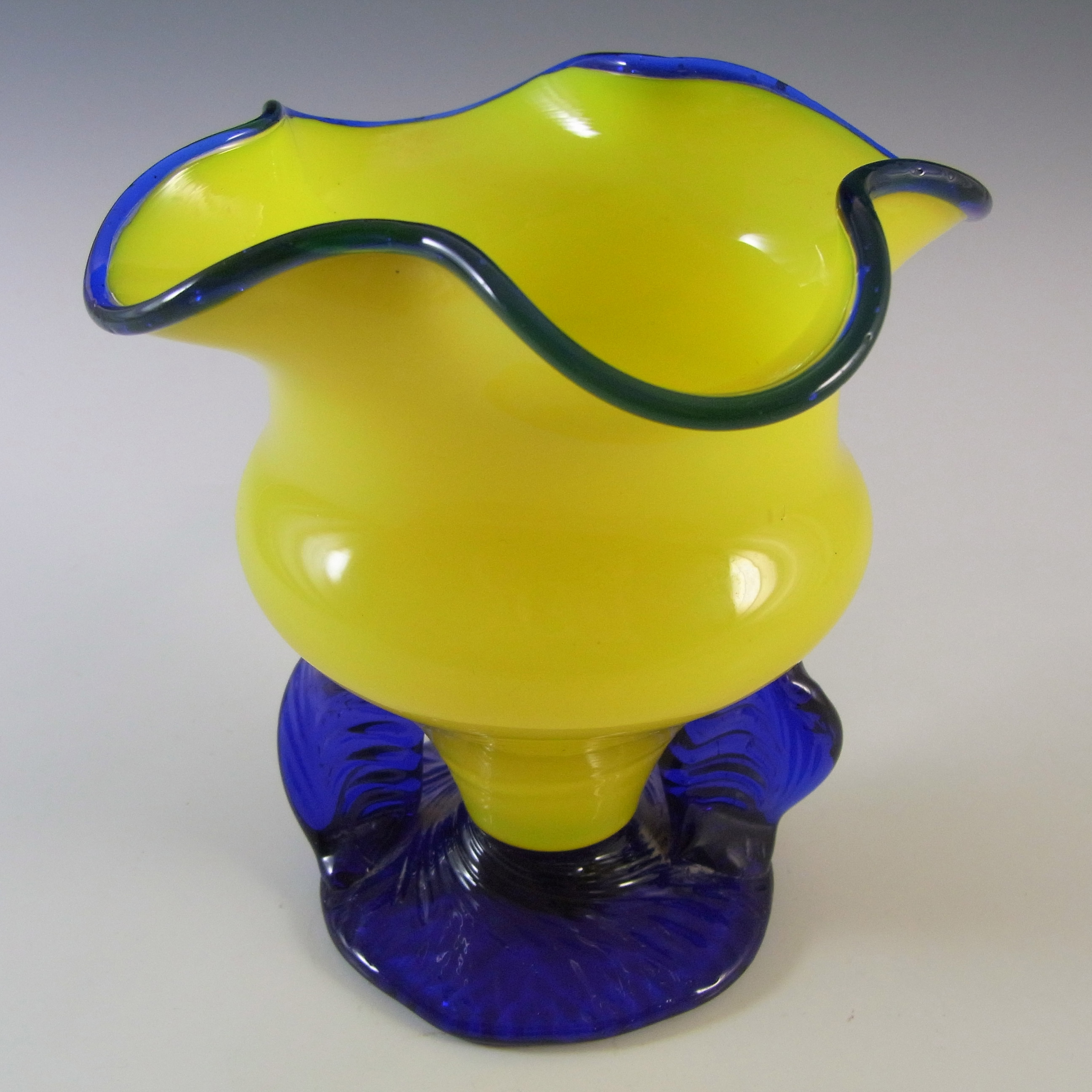 (image for) Czech / Bohemian 1930's Yellow & Blue Tango Glass Vase - Click Image to Close