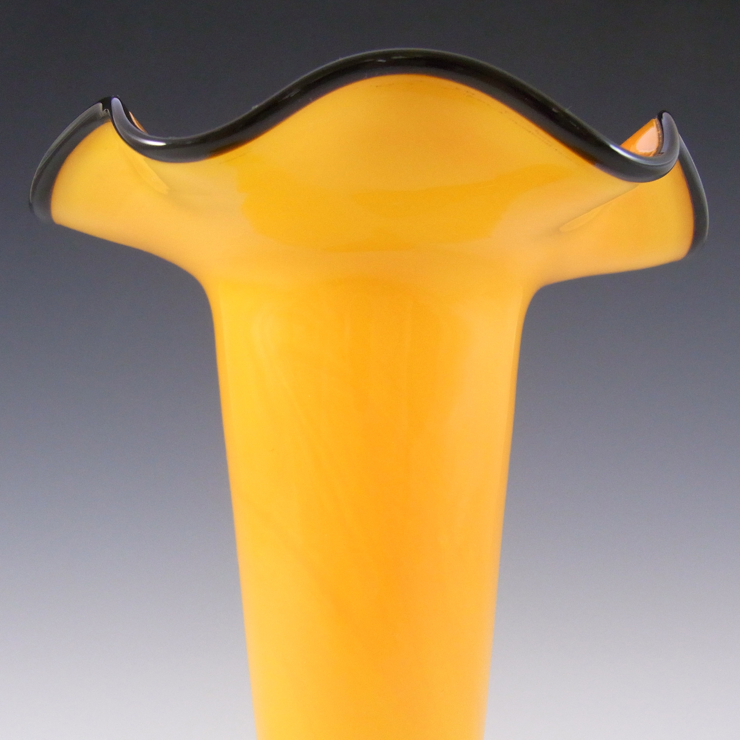 Welz Pair of Czech Orange & Black Glass Tango Vases - Click Image to Close