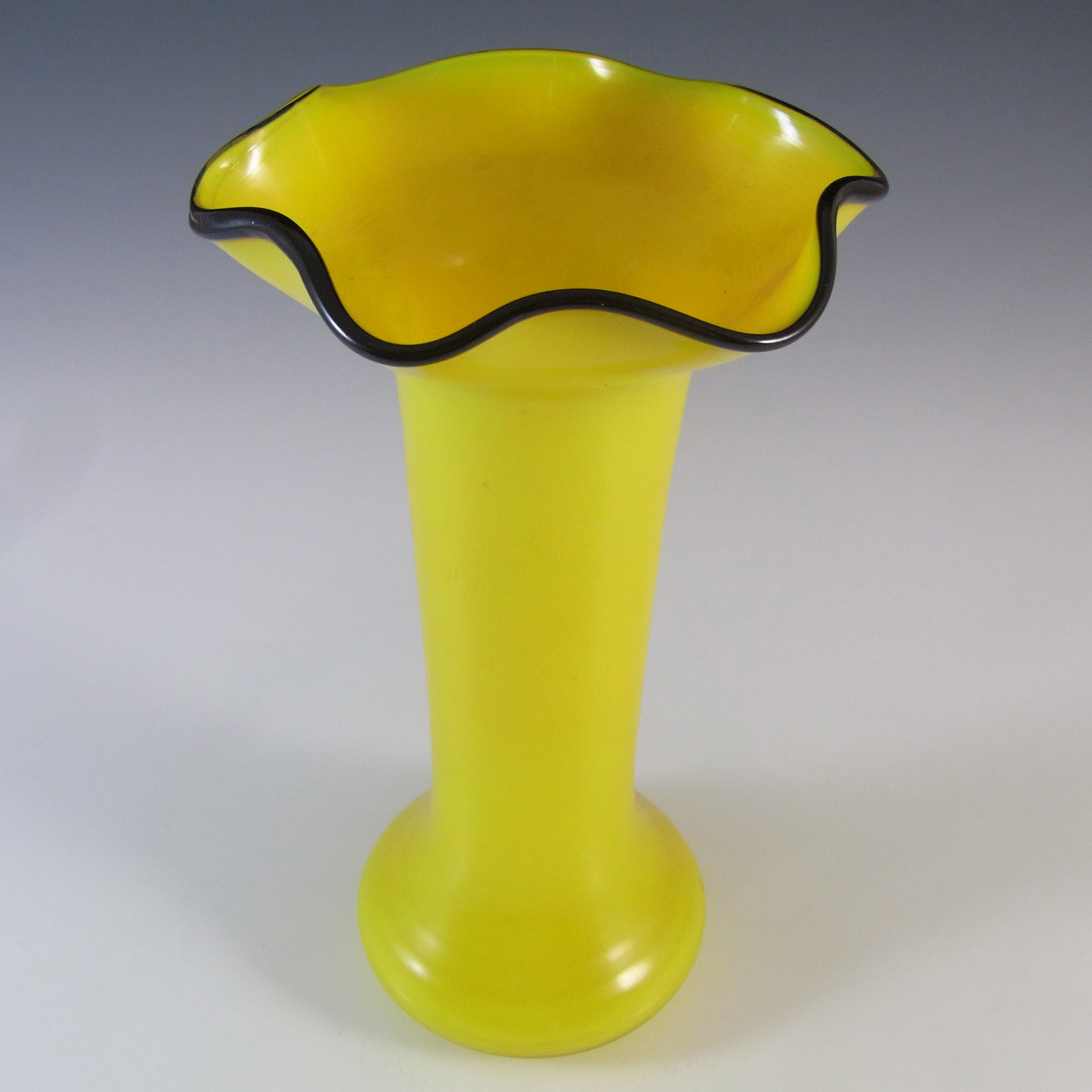 Czech / Bohemian 1930's Yellow & Black Tango Glass Vase - Click Image to Close