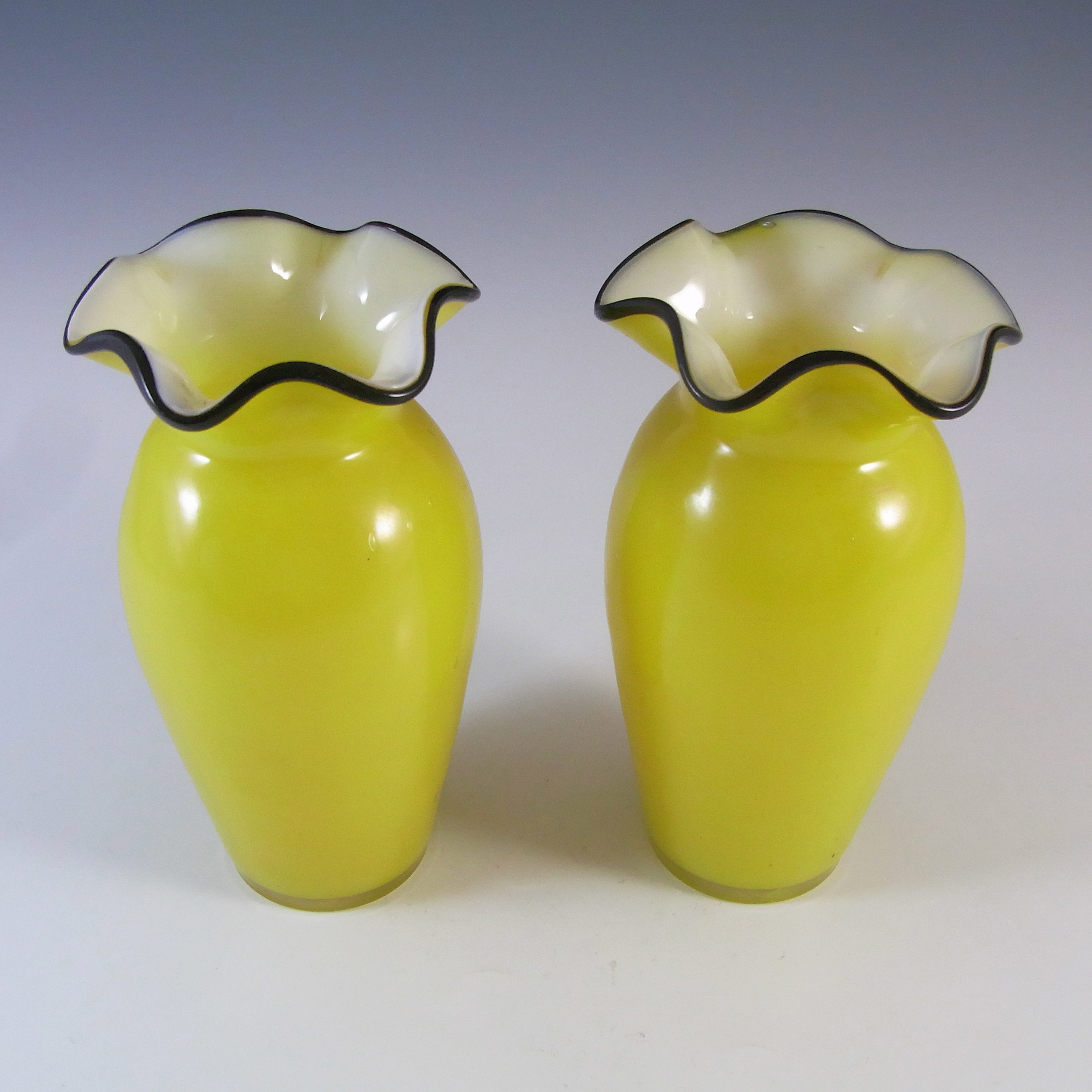 (image for) Czech Pair of Art Deco Yellow & Black Tango Glass Vases - Click Image to Close