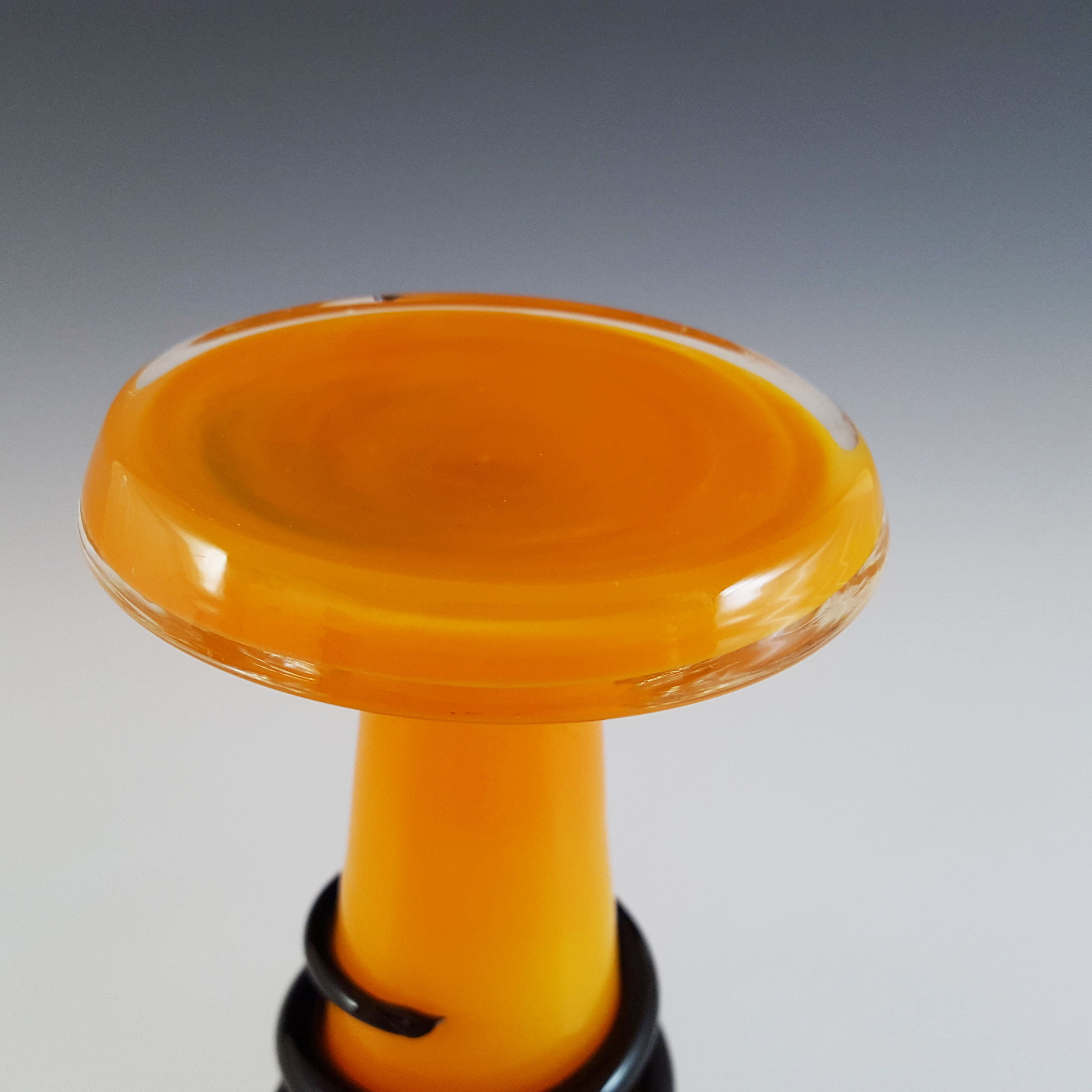 Czech / Bohemian Pair of Orange & Black Tango Glass Vases - Click Image to Close